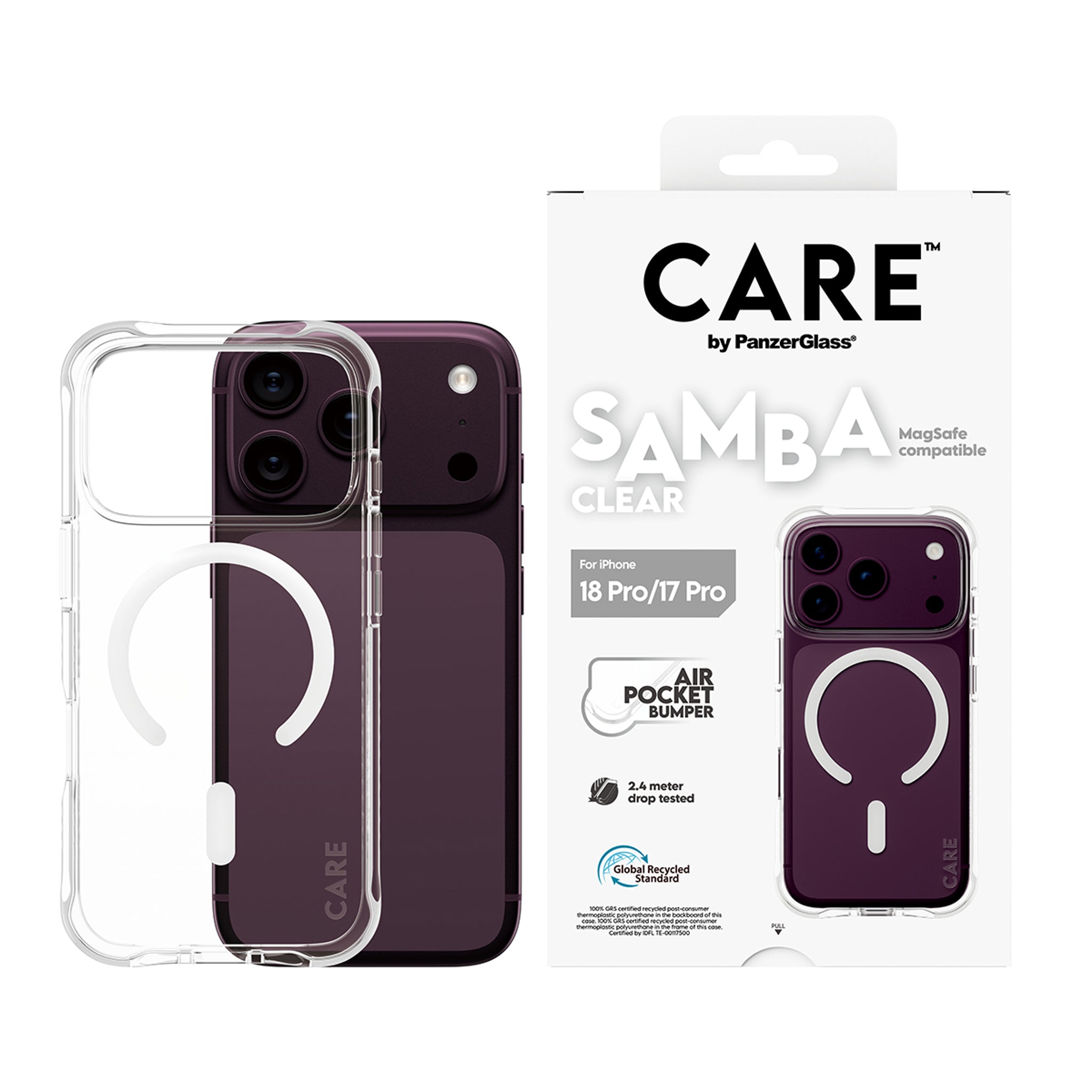 CARE™ by PanzerGlass® Samba Case Transparent m. Weiss MagSafe iPhone 18 Pro | 17 Pro