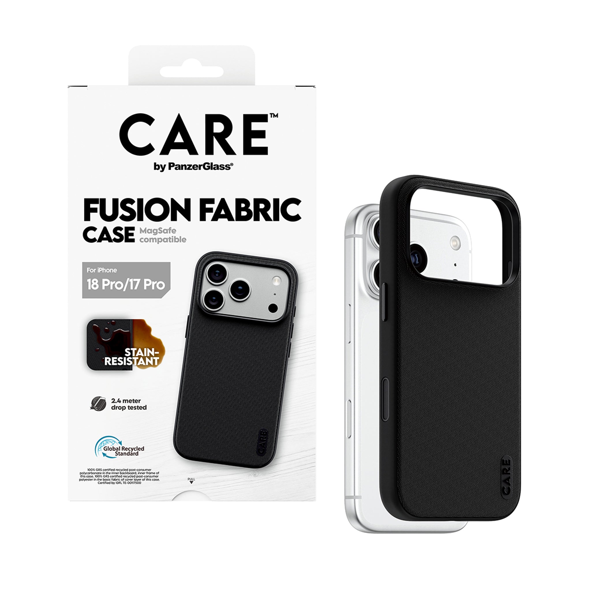 CARE™ by PanzerGlass® Fusion Fabric Case Schwarz m. MagSafe iPhone 18 Pro | 17 Pro