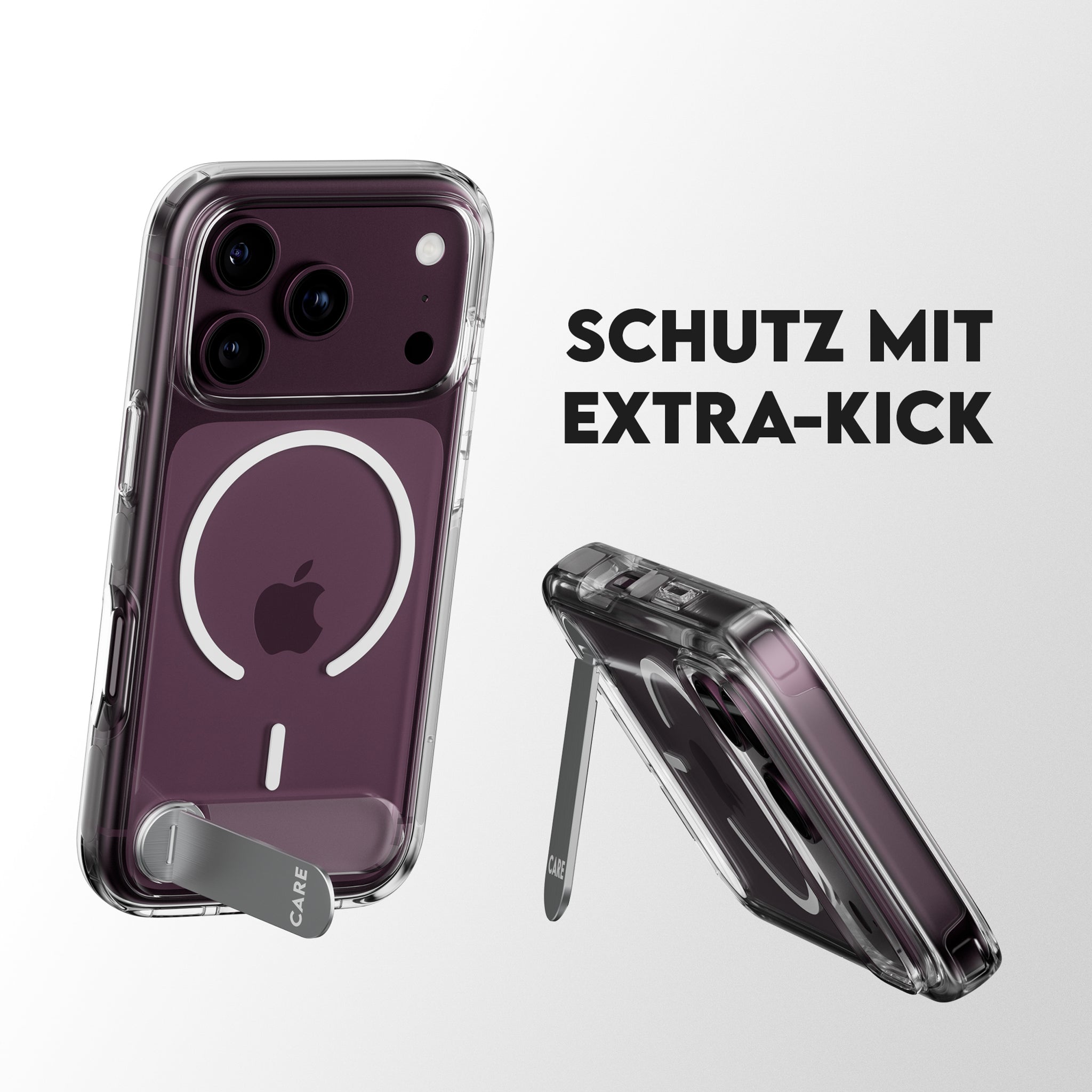 CARE™ by PanzerGlass® Kickstand Case Transparent m. Weiss MagSafe iPhone 18 Pro | 17 Pro