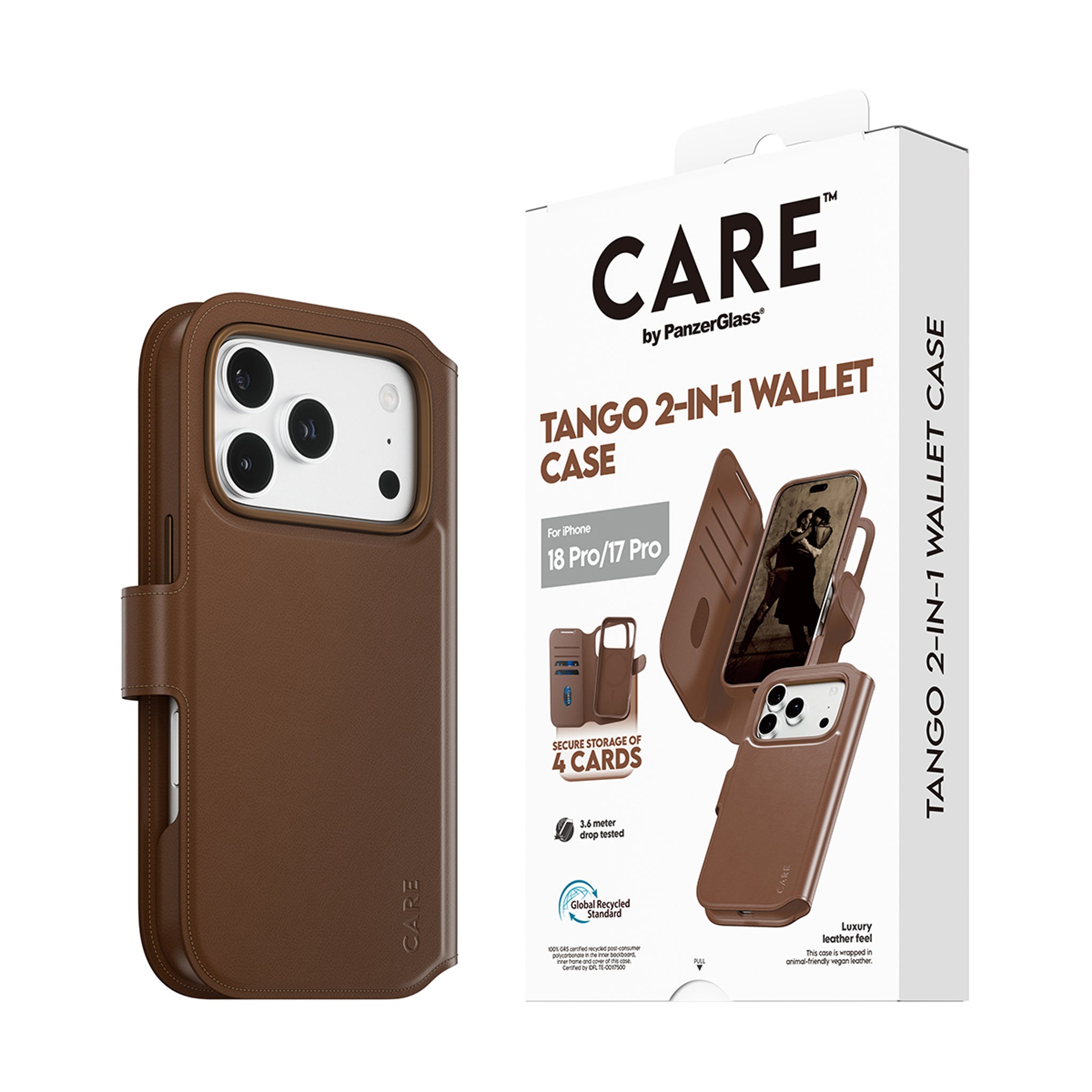 CARE™ by PanzerGlass® Tango 2-in-1 Wallet Case Braun m. MagSafe iPhone 18 Pro | 17 Pro