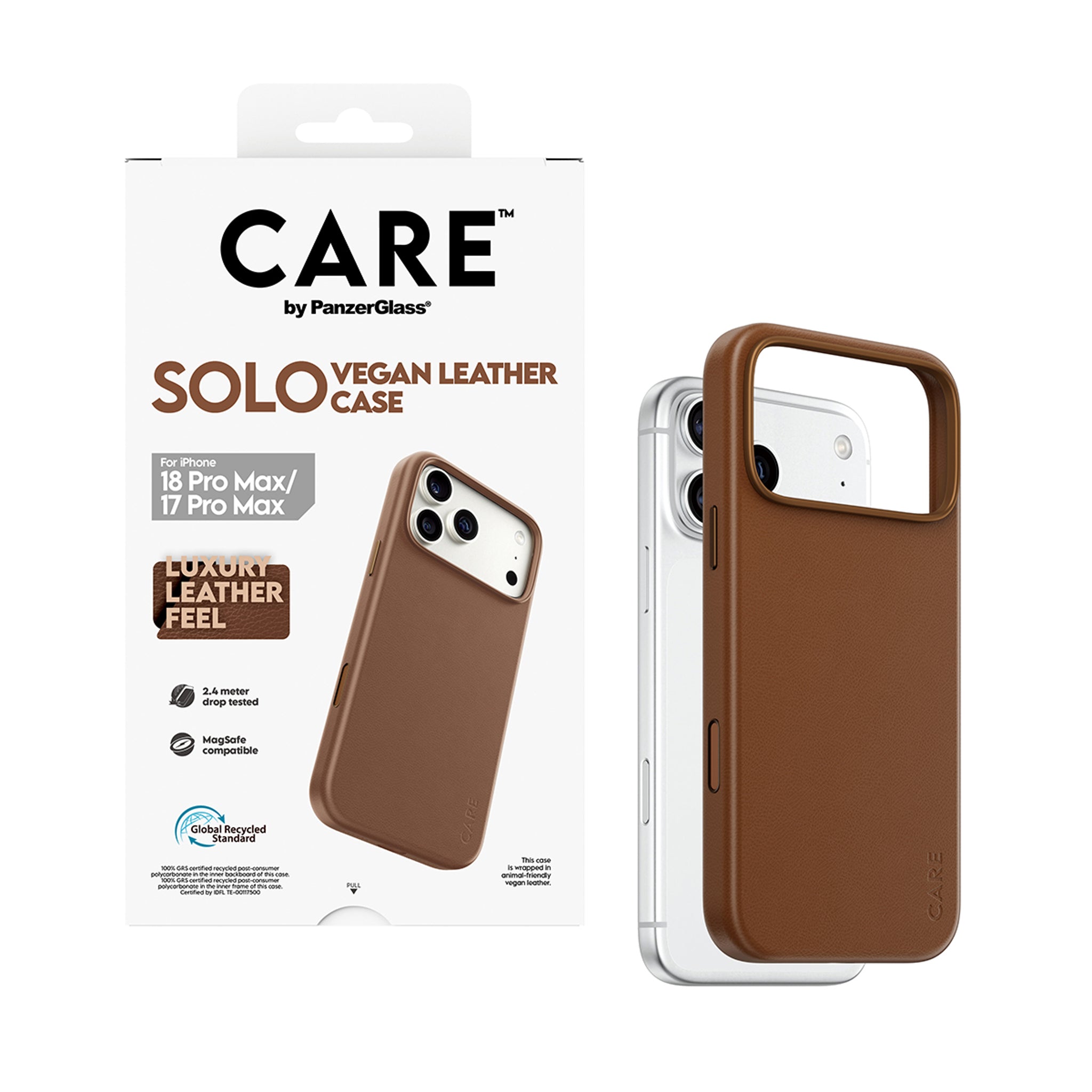 CARE™ by PanzerGlass® Solo Vegan Leather Case Braun m. MagSafe iPhone 18 Pro Max | 17 Pro Max