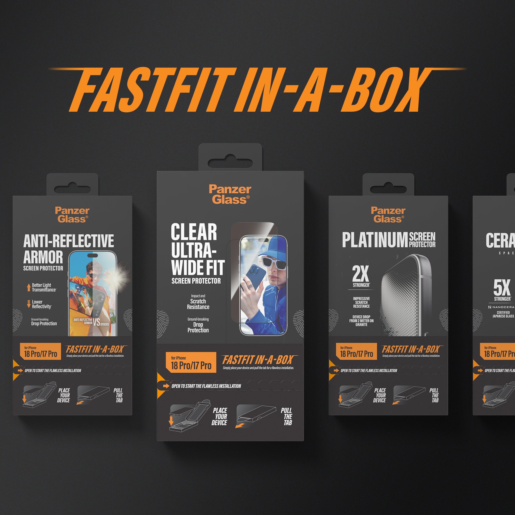 PanzerGlass® 2-Way Privacy Displayschutz iPhone 18 Pro | Ultra-Wide Fit m. FASTFIT IN-A-BOX