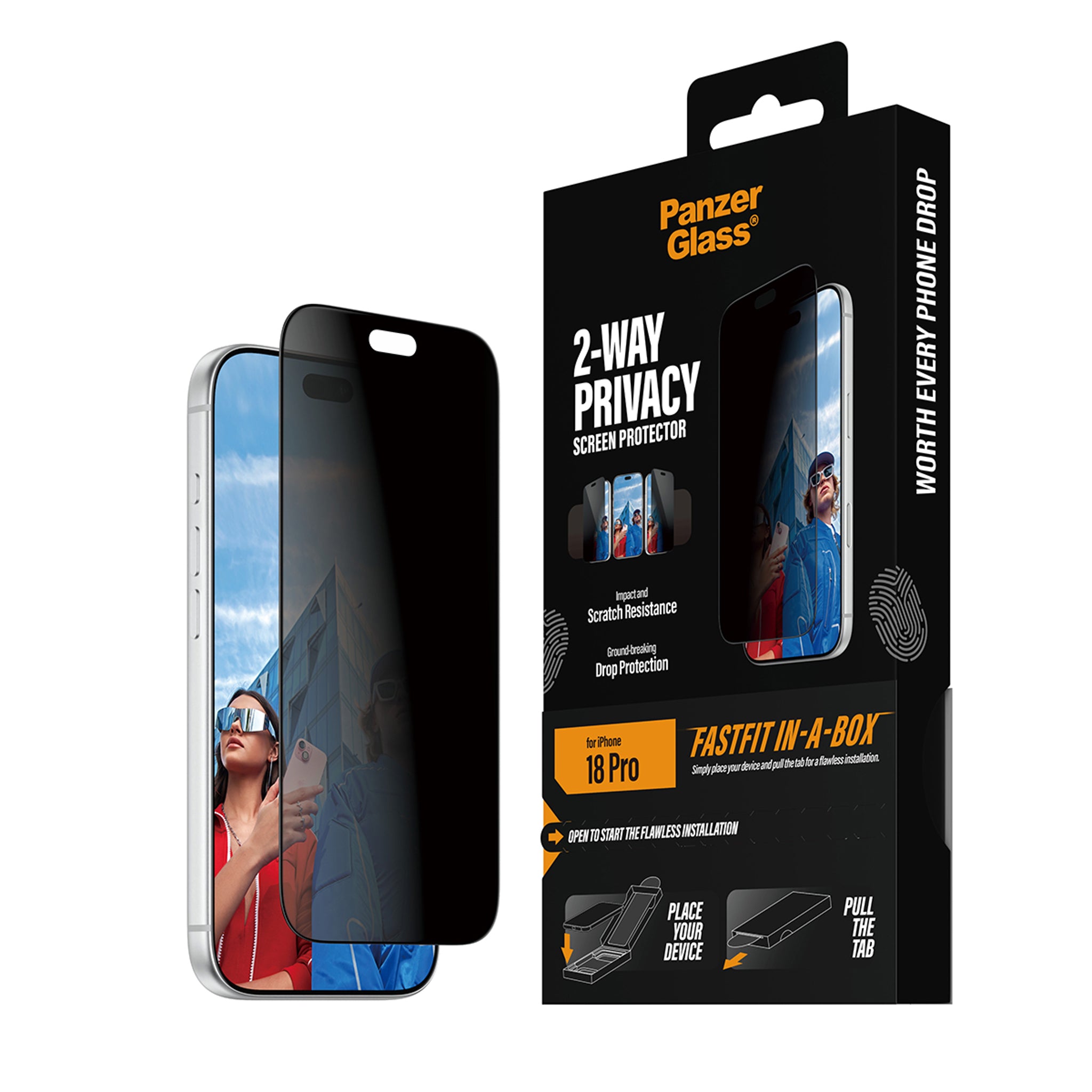 PanzerGlass® 2-Way Privacy Displayschutz iPhone 18 Pro | Ultra-Wide Fit m. FASTFIT IN-A-BOX