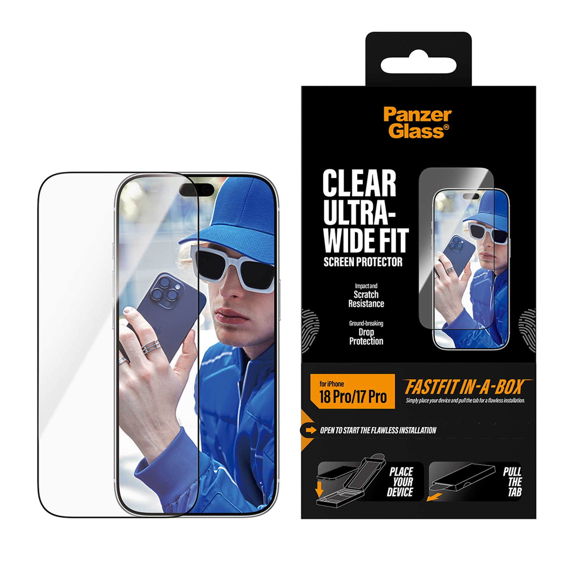 PanzerGlass® Displayschutz iPhone 18 Pro | 17 Pro | Ultra-Wide Fit m. FASTFIT IN-A-BOX