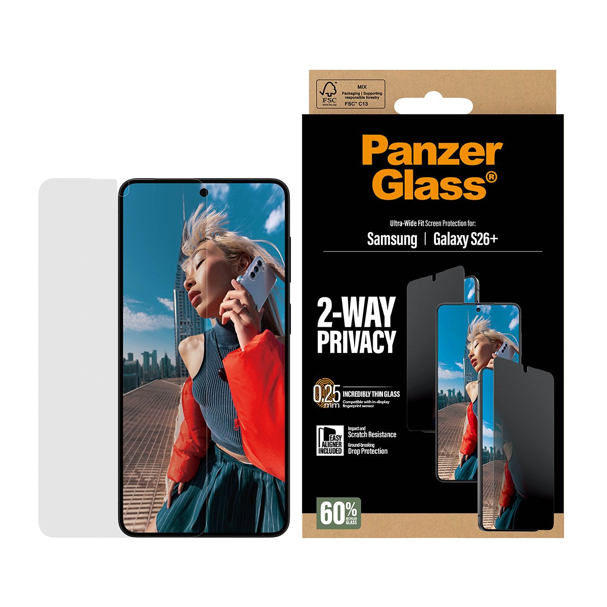 PanzerGlass® 2-Way Privacy Displayschutz Samsung Galaxy S26+ | Ultra-Wide Fit m. EasyAligner