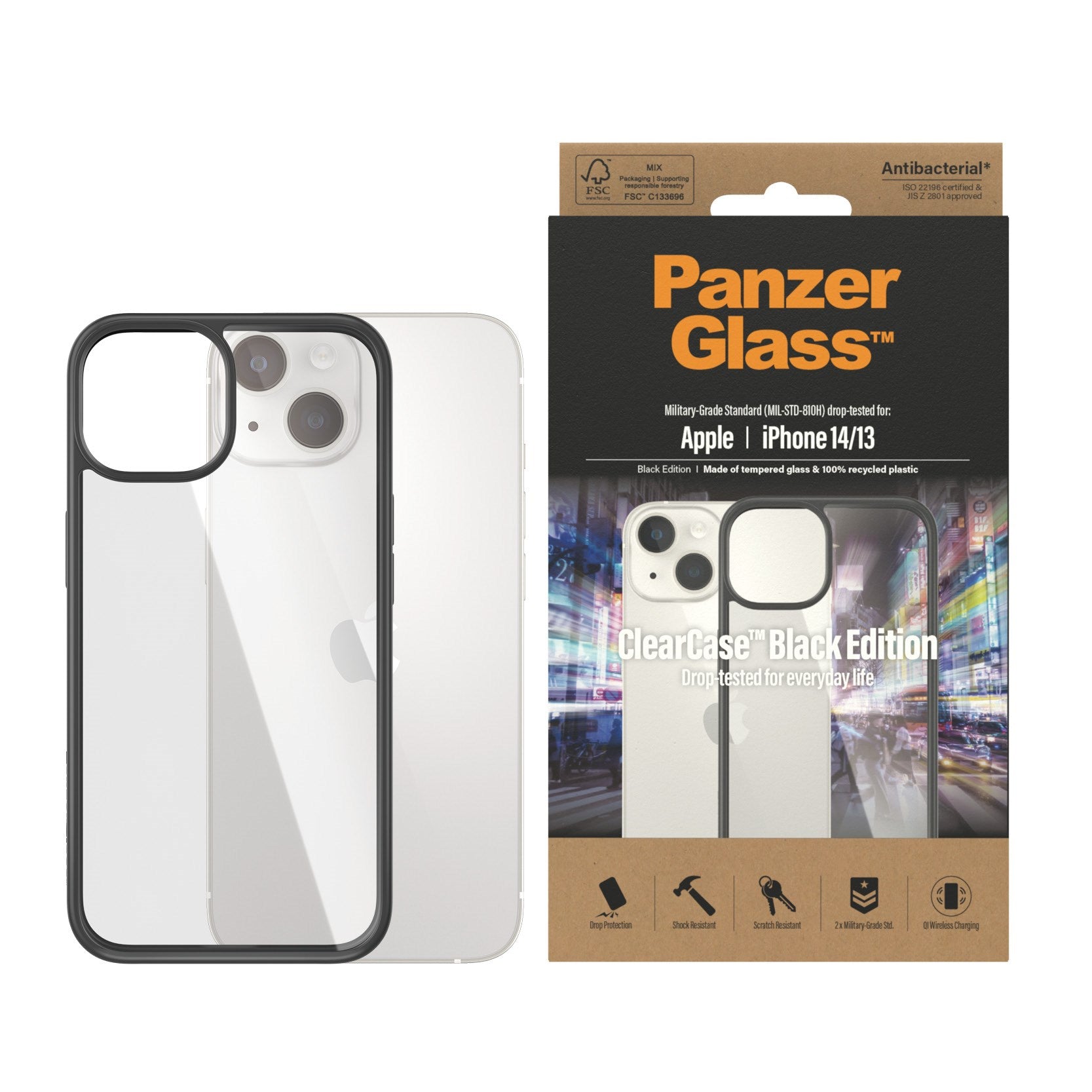PanzerGlass® ClearCase Transparent m. Schwarz Rahmen iPhone 2022 14 | 13