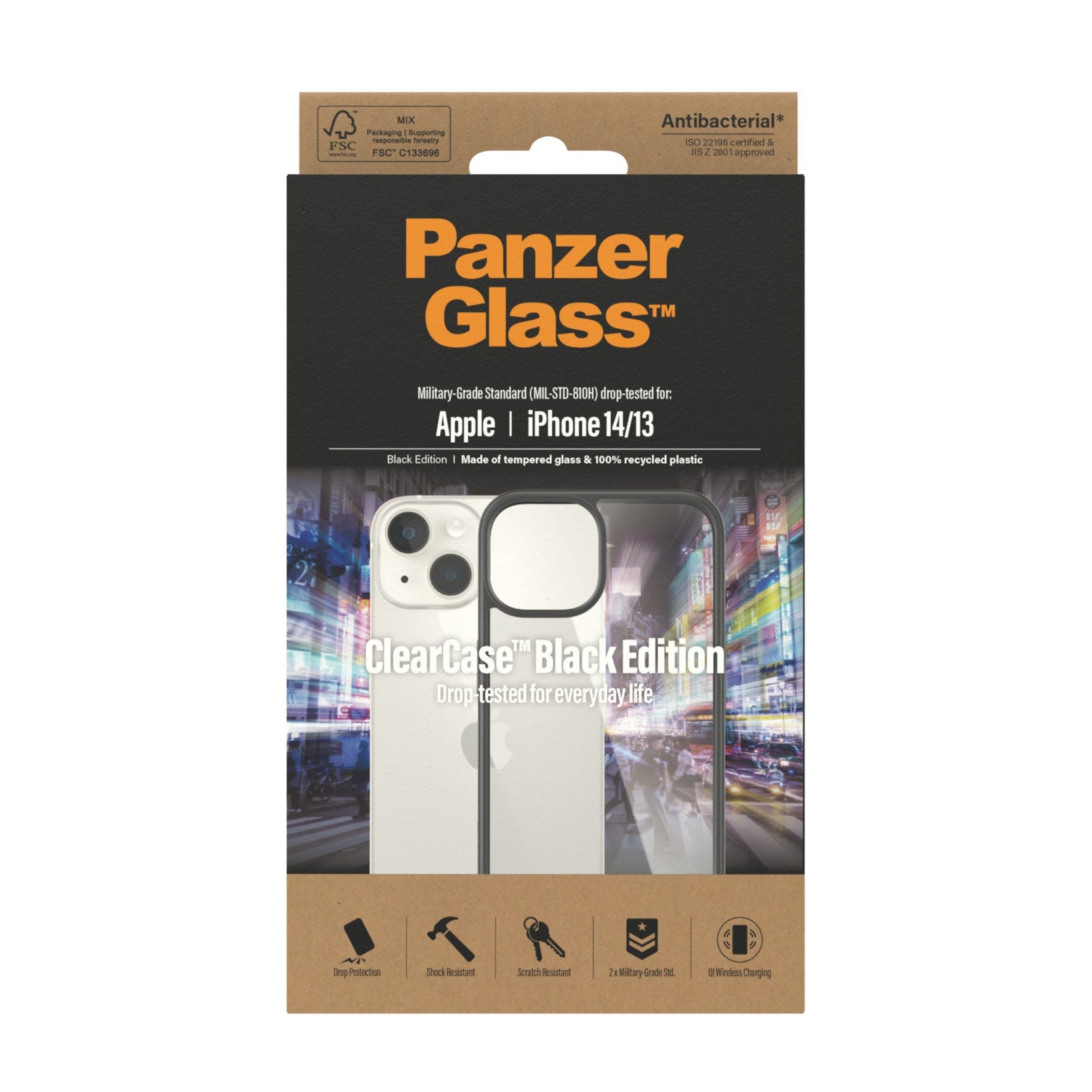 PanzerGlass® ClearCase Transparent m. Schwarz Rahmen iPhone 2022 14 | 13