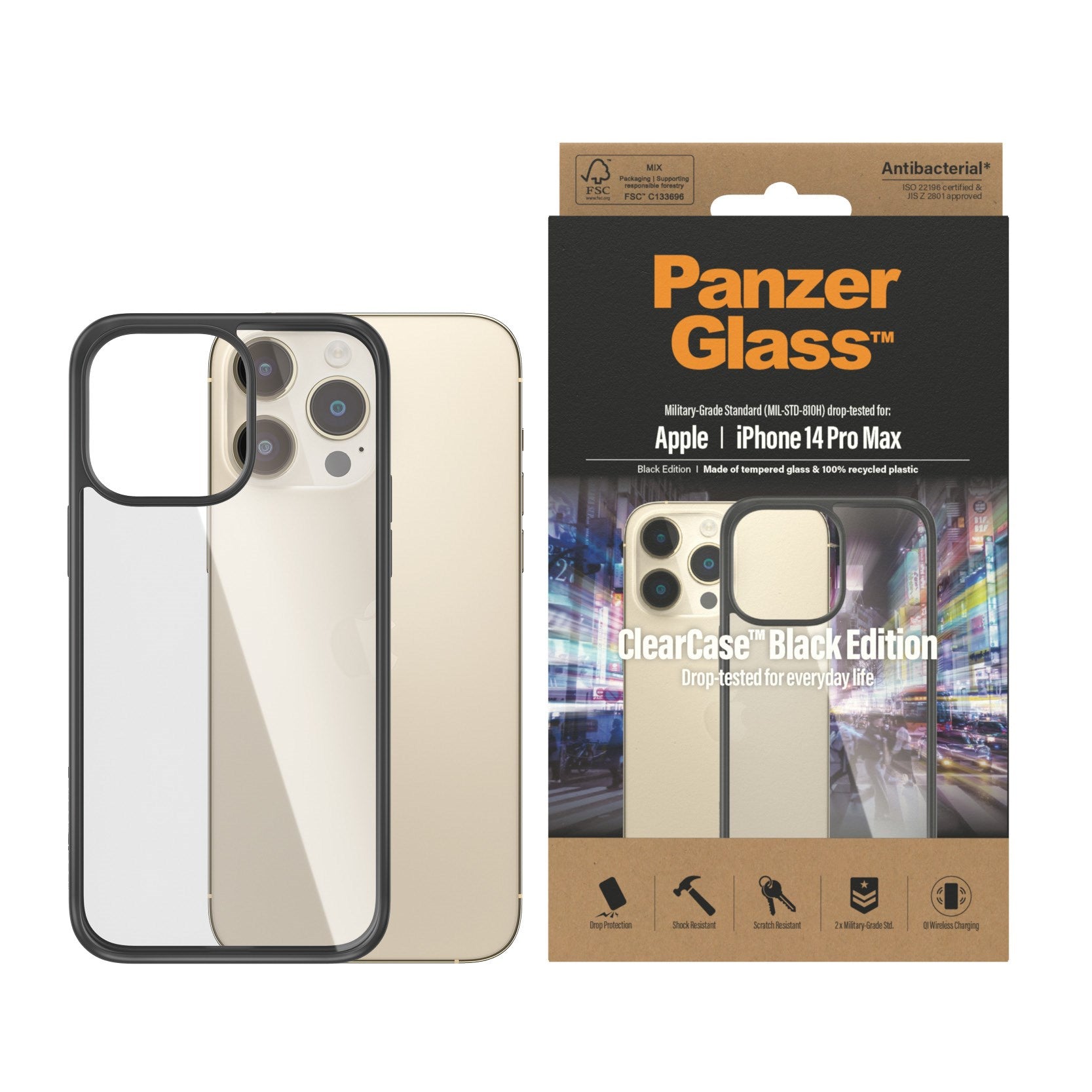 PanzerGlass® ClearCase Transparent m. Schwarz Rahmen iPhone 14 Pro Max