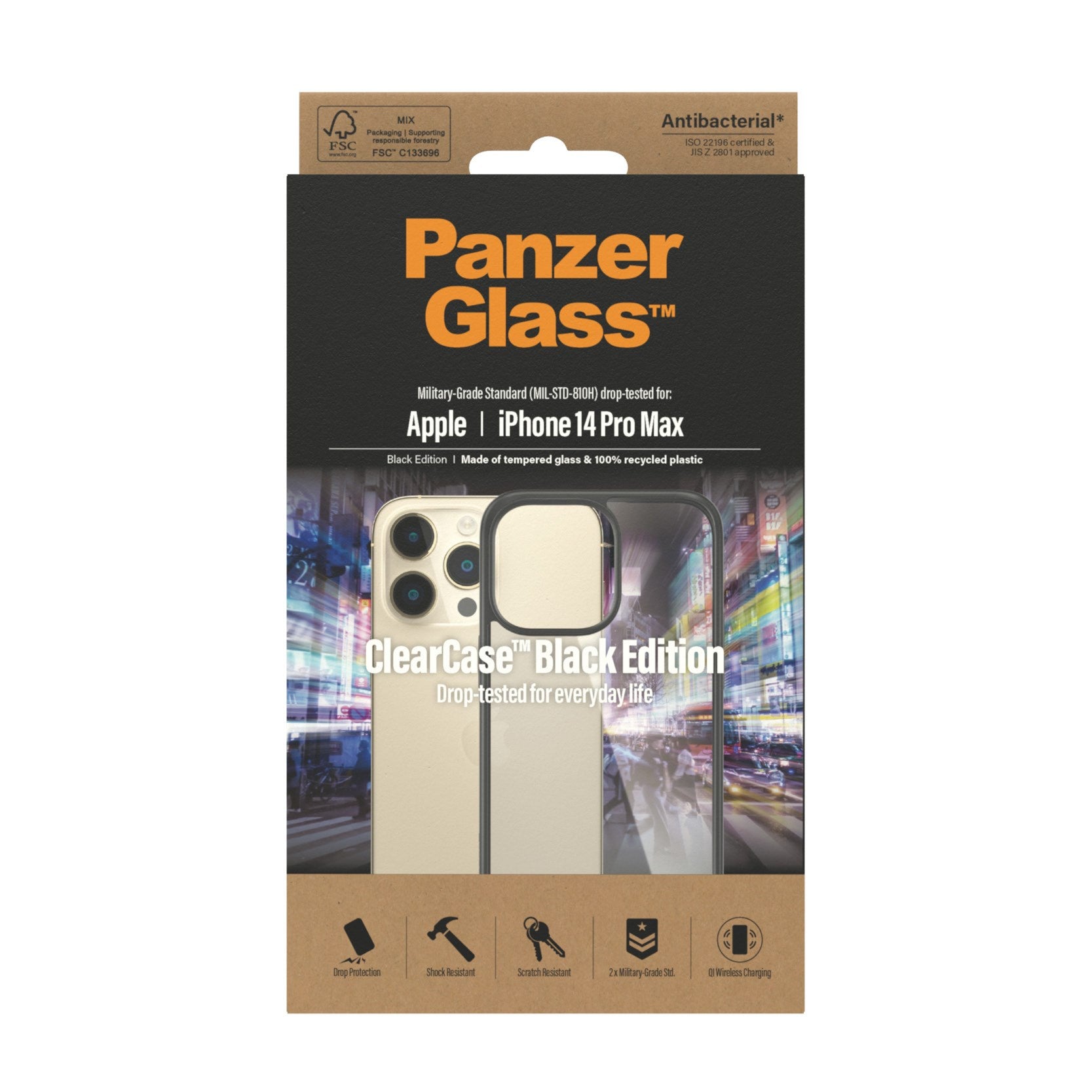 PanzerGlass® ClearCase Transparent m. Schwarz Rahmen iPhone 14 Pro Max