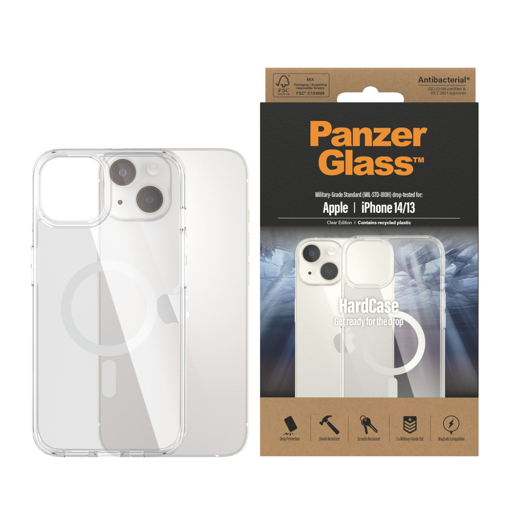 PanzerGlass® HardCase Transparent m. Weiss MagSafe iPhone 14 | 13
