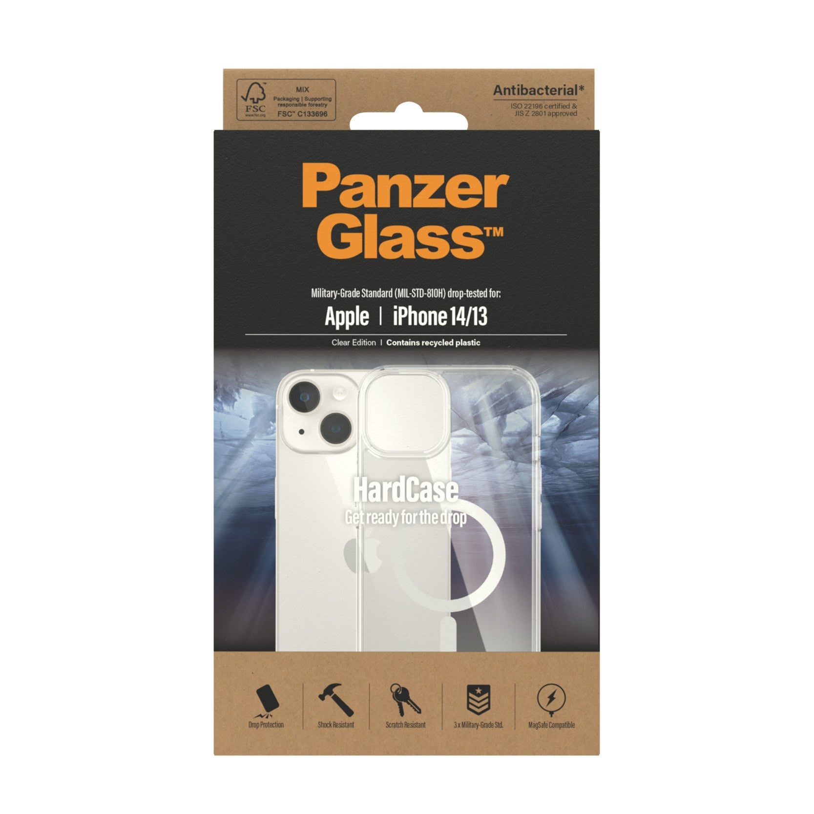 PanzerGlass® HardCase Transparent m. Weiss MagSafe iPhone 14 | 13