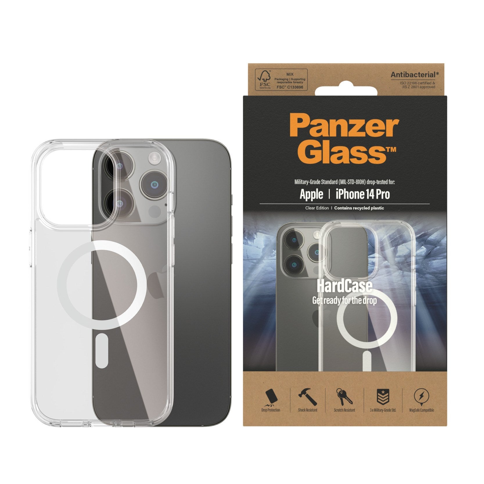 PanzerGlass® HardCase Transparent m. Weiss MagSafe iPhone 14 Pro