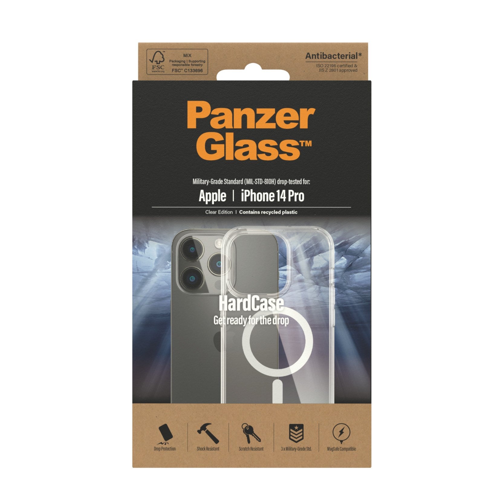 PanzerGlass® HardCase Transparent m. Weiss MagSafe iPhone 14 Pro
