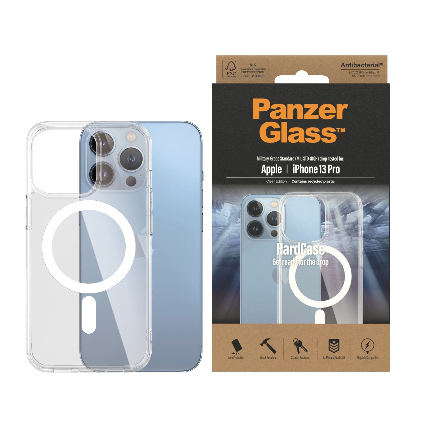 PanzerGlass® HardCase Transparent m. Weiss MagSafe iPhone 13 Pro