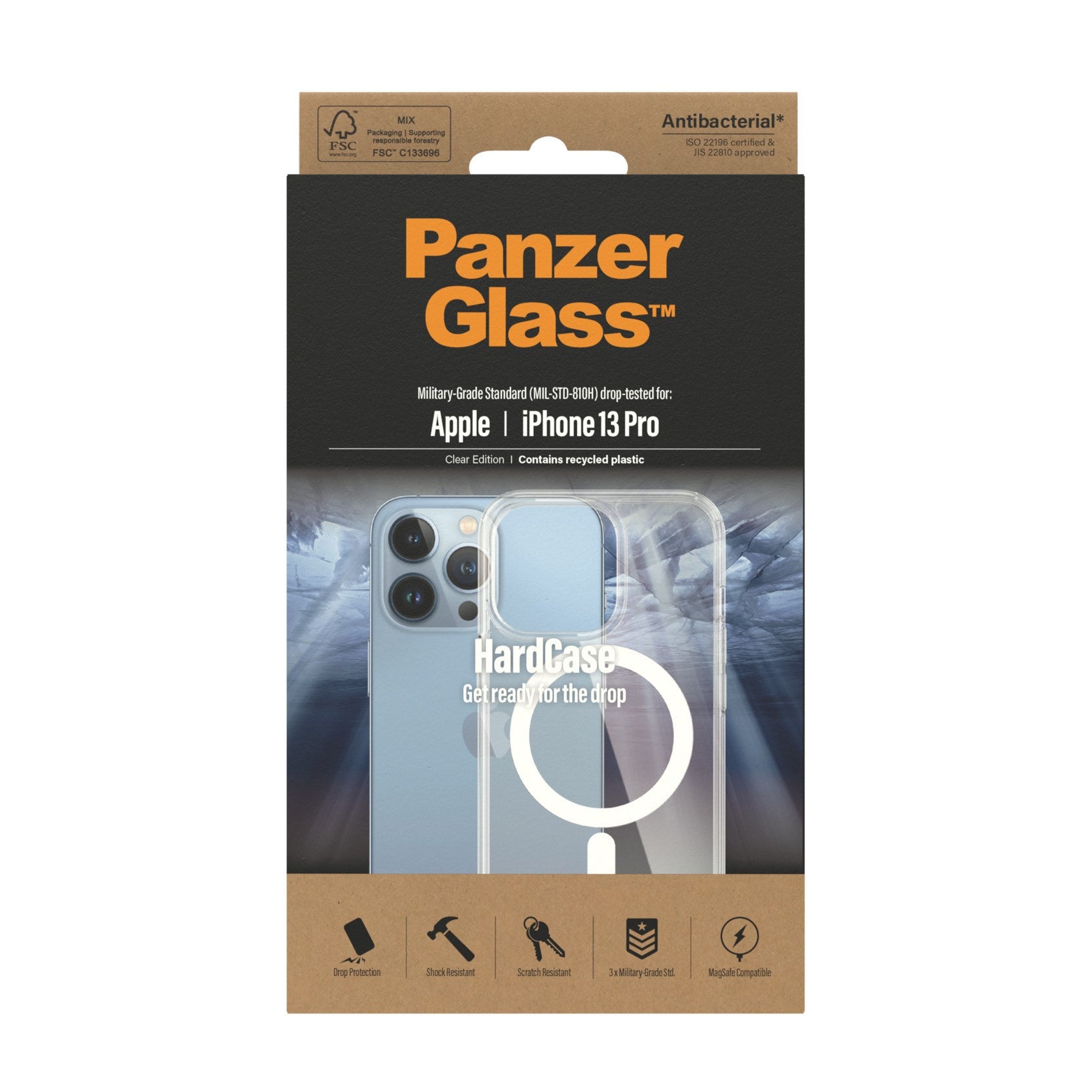 PanzerGlass® HardCase Transparent m. Weiss MagSafe iPhone 13 Pro