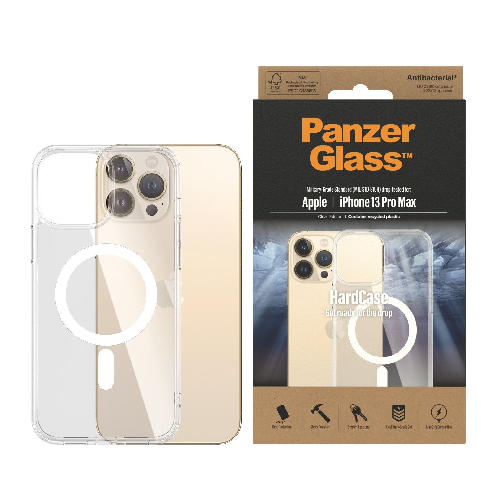 PanzerGlass® HardCase Transparent m. Weiss MagSafe iPhone 13 Pro Max