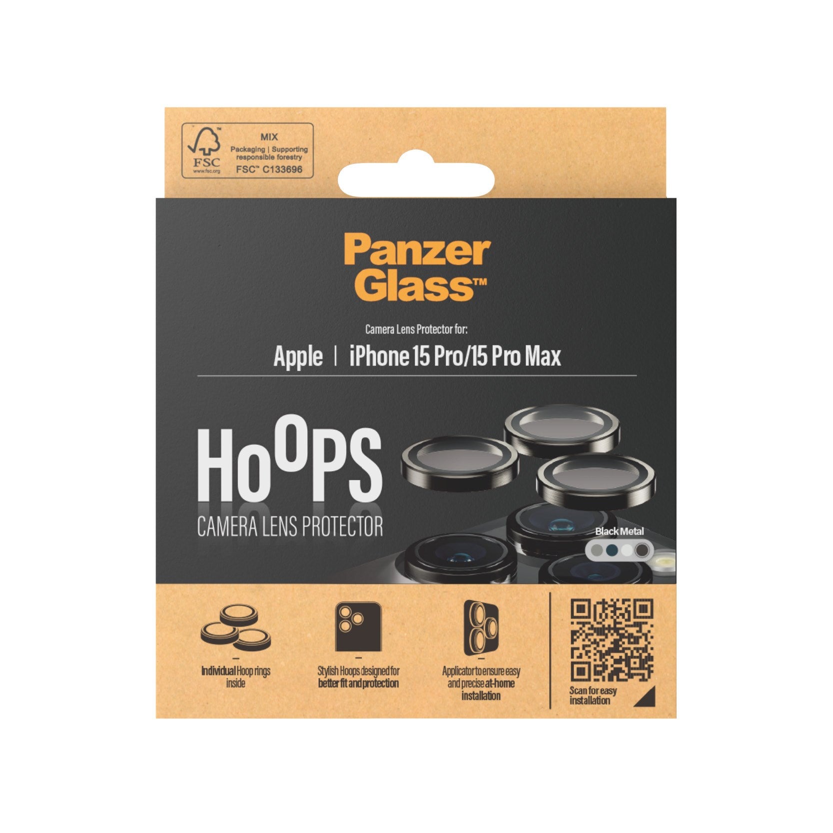 PanzerGlass® Hoops® Schwarzes Metall Kameraschutz iPhone 15 Pro | 15 Pro Max