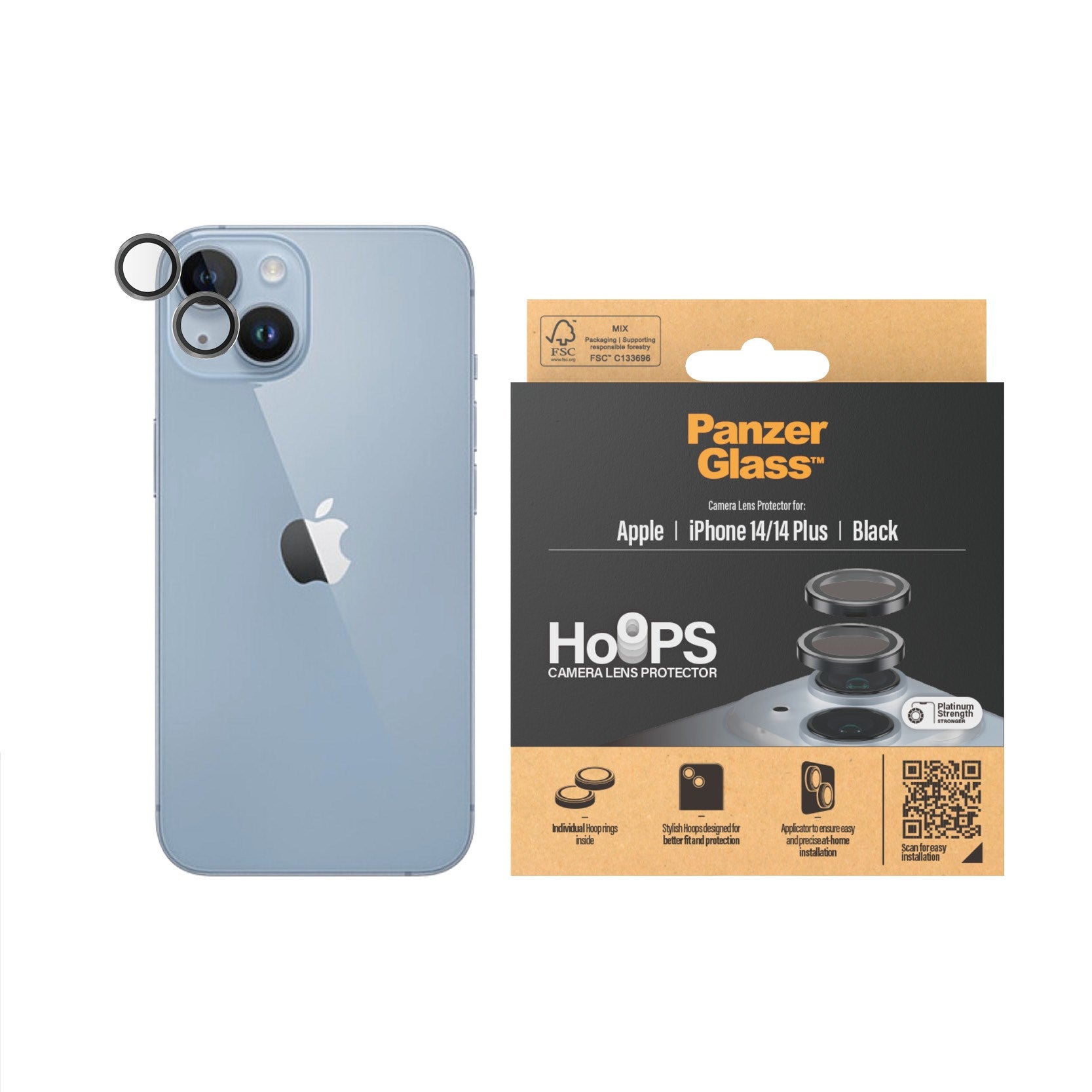 PanzerGlass® Hoops® Schwarz Kameraschutz iPhone 14 | 14 Plus