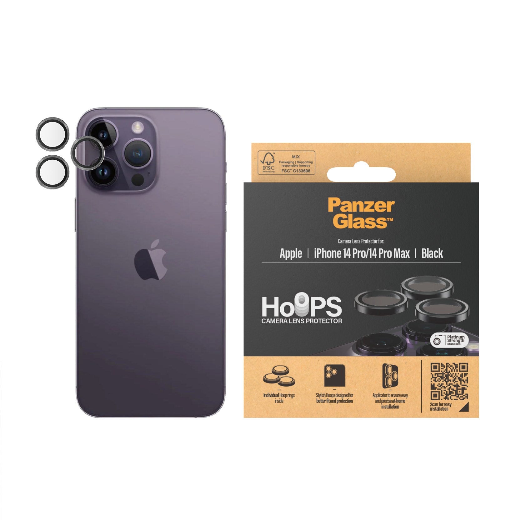 PanzerGlass® Hoops® Schwarz Kameraschutz iPhone 14 Pro | 14 Pro Max