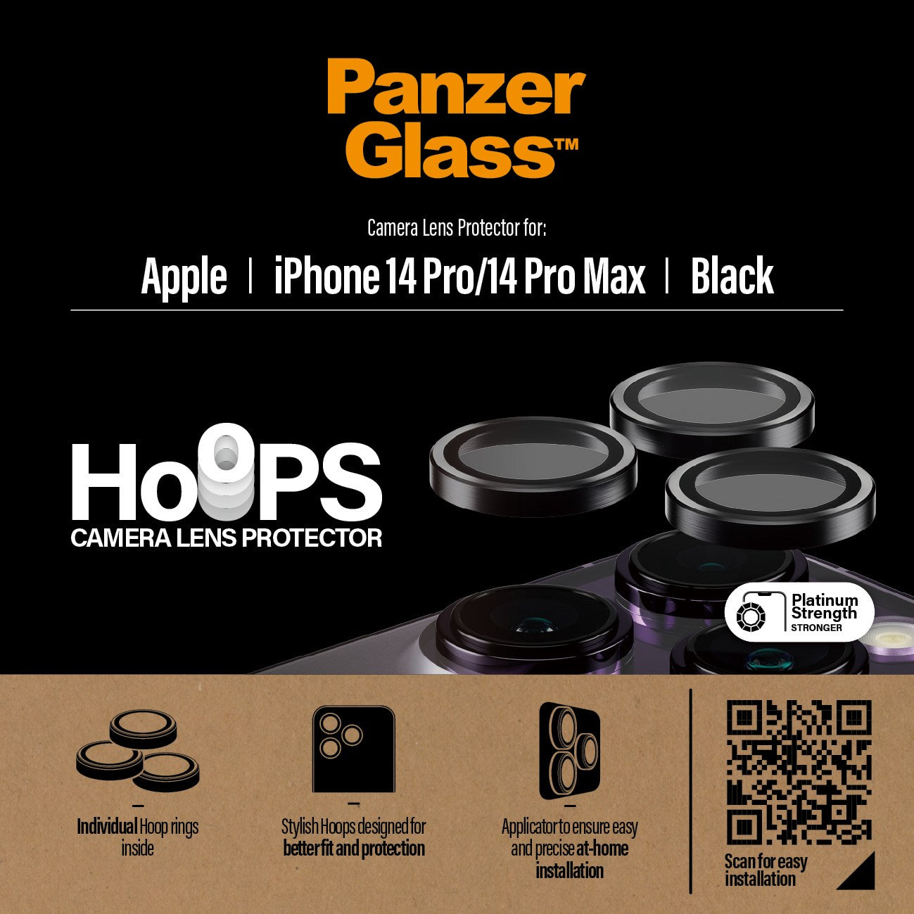 PanzerGlass® Hoops® Schwarz Kameraschutz iPhone 14 Pro | 14 Pro Max