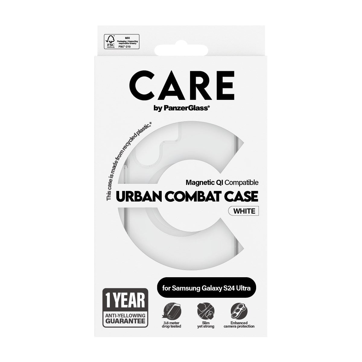 CARE by PanzerGlass® Flagship Case Transparent Urban Combat m. Weiß Qi Compatible Samsung Galaxy S24 Ultra