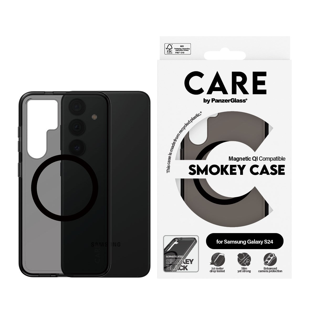 CARE™ by PanzerGlass® Smokey Case m. Schwarz Qi Compatible Samsung Galaxy S24