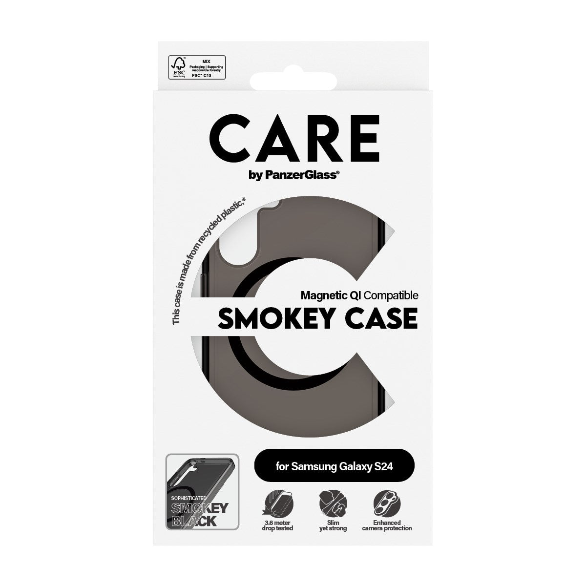 CARE™ by PanzerGlass® Smokey Case m. Schwarz Qi Compatible Samsung Galaxy S24