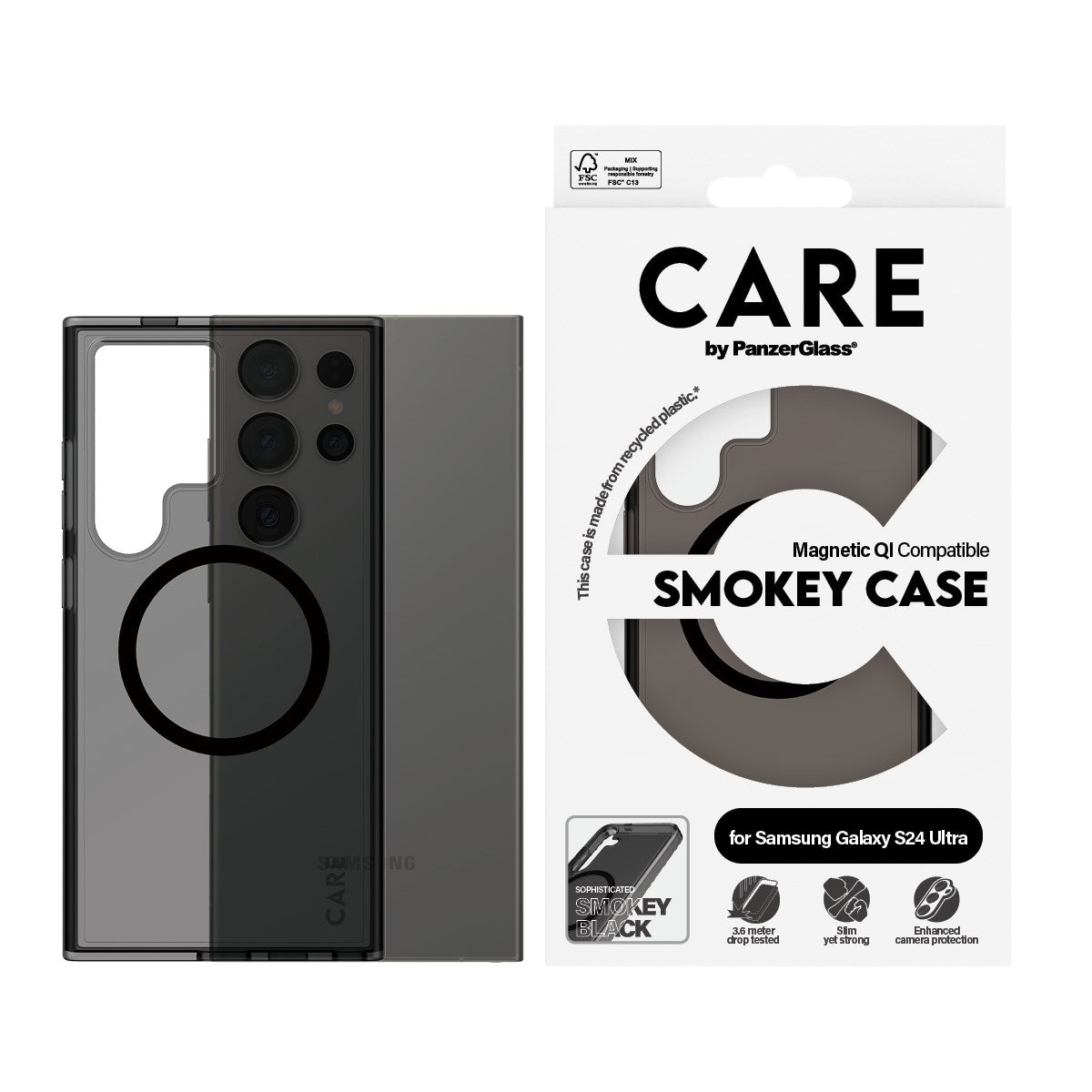 CARE™ by PanzerGlass® Smokey Case m. Schwarz Qi Compatible Samsung Galaxy S24 Ultra