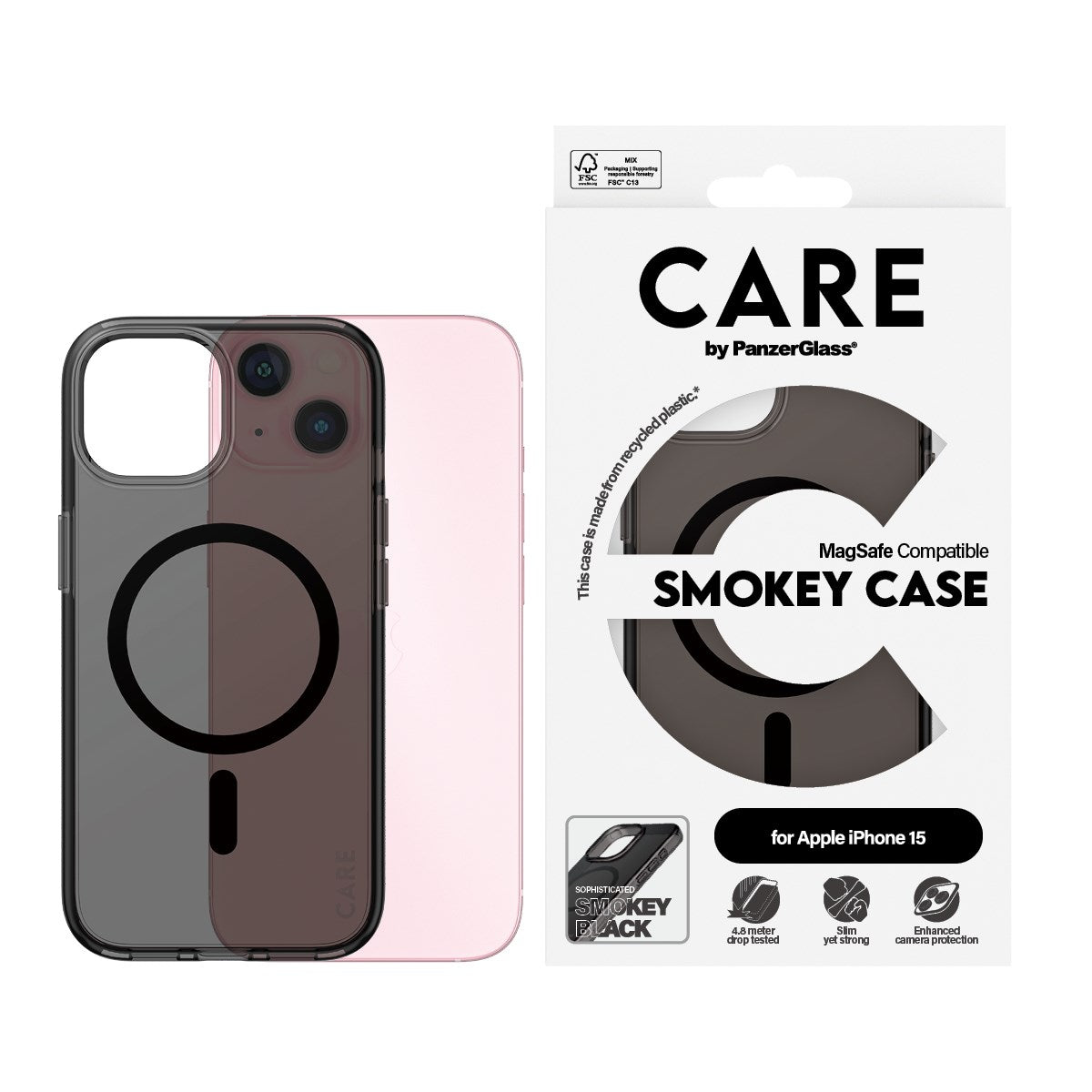 CARE by PanzerGlass® Flagship Case Urban Combat Smokey m. Schwarz MagSafe iPhone 15