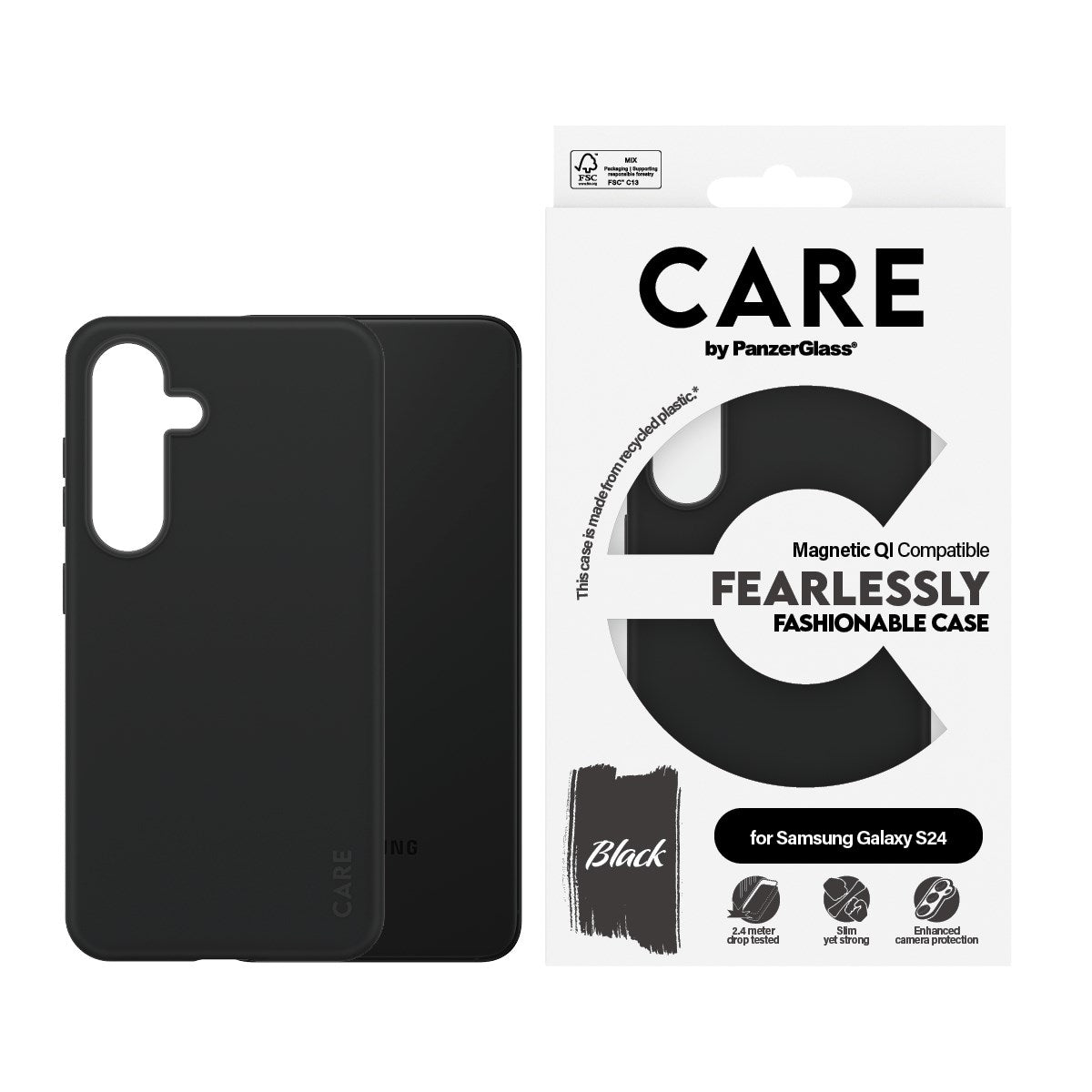 CARE by PanzerGlass® Fashionable Case Schwarz m. Qi Compatible Samsung Galaxy S24