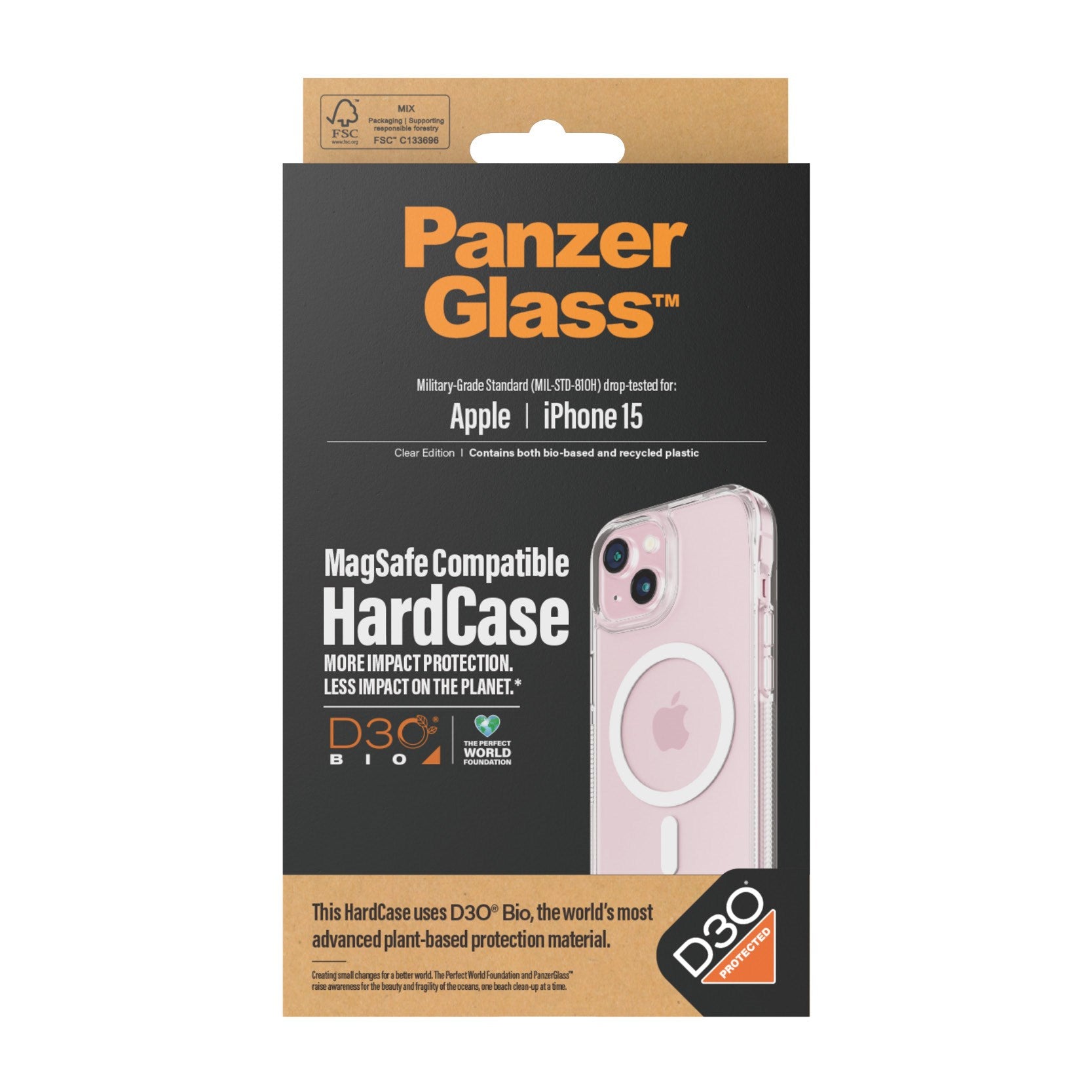 PanzerGlass® HardCase Transparent m. Weiss MagSafe & D3O® iPhone 15