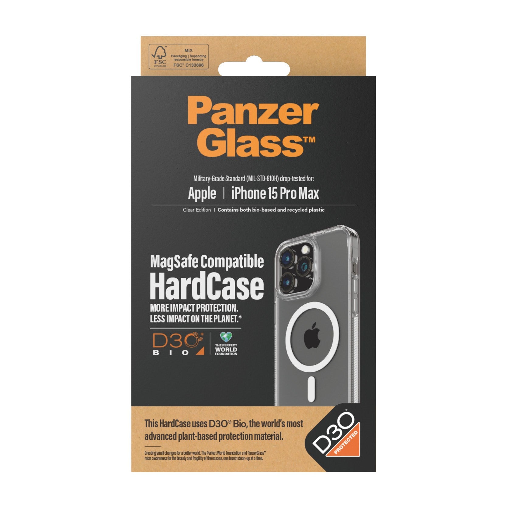 PanzerGlass® HardCase Transparent m. Weiss MagSafe & D3O® iPhone 15 Pro Max