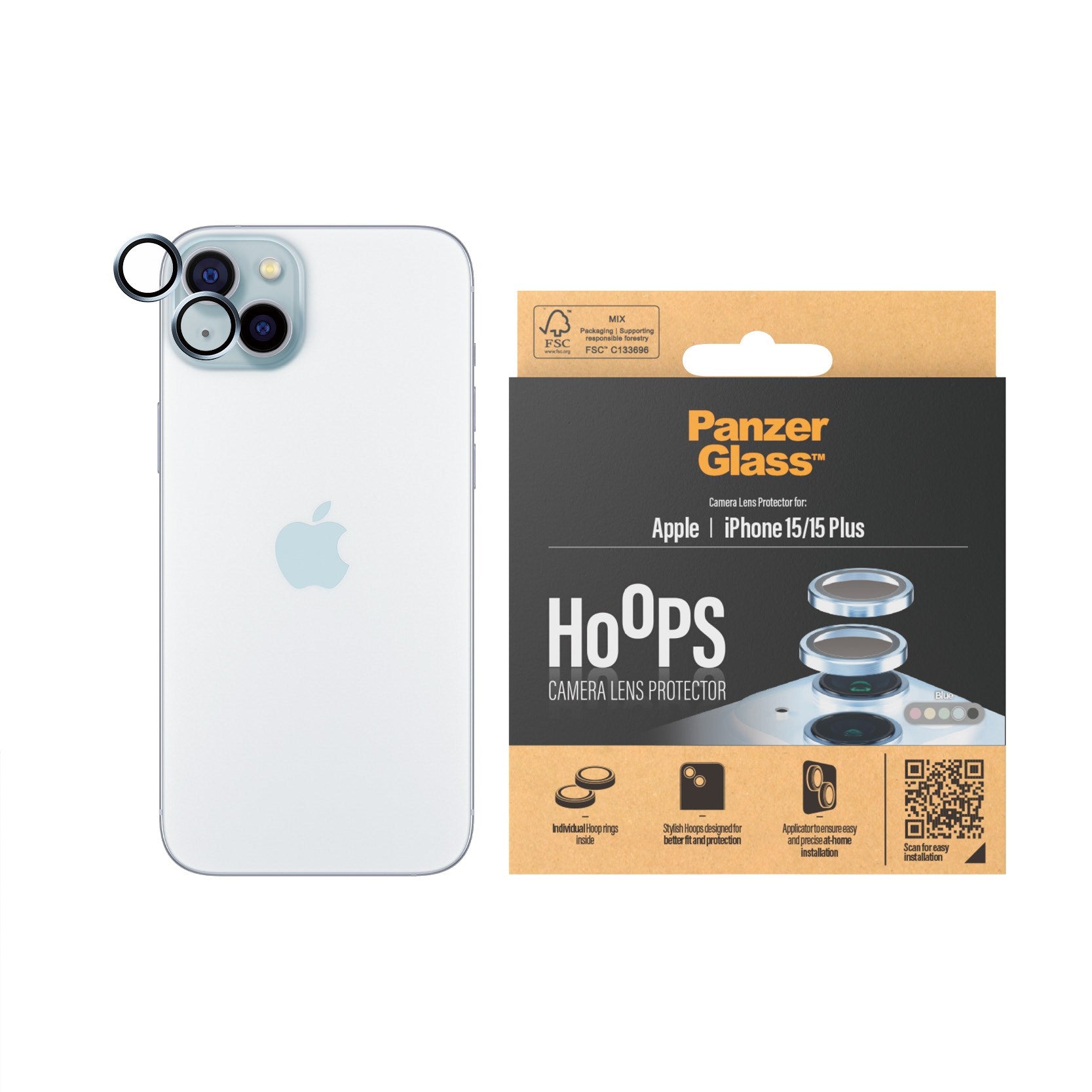 PanzerGlass® Hoops® Blau Kameraschutz iPhone 15 | 15 Plus