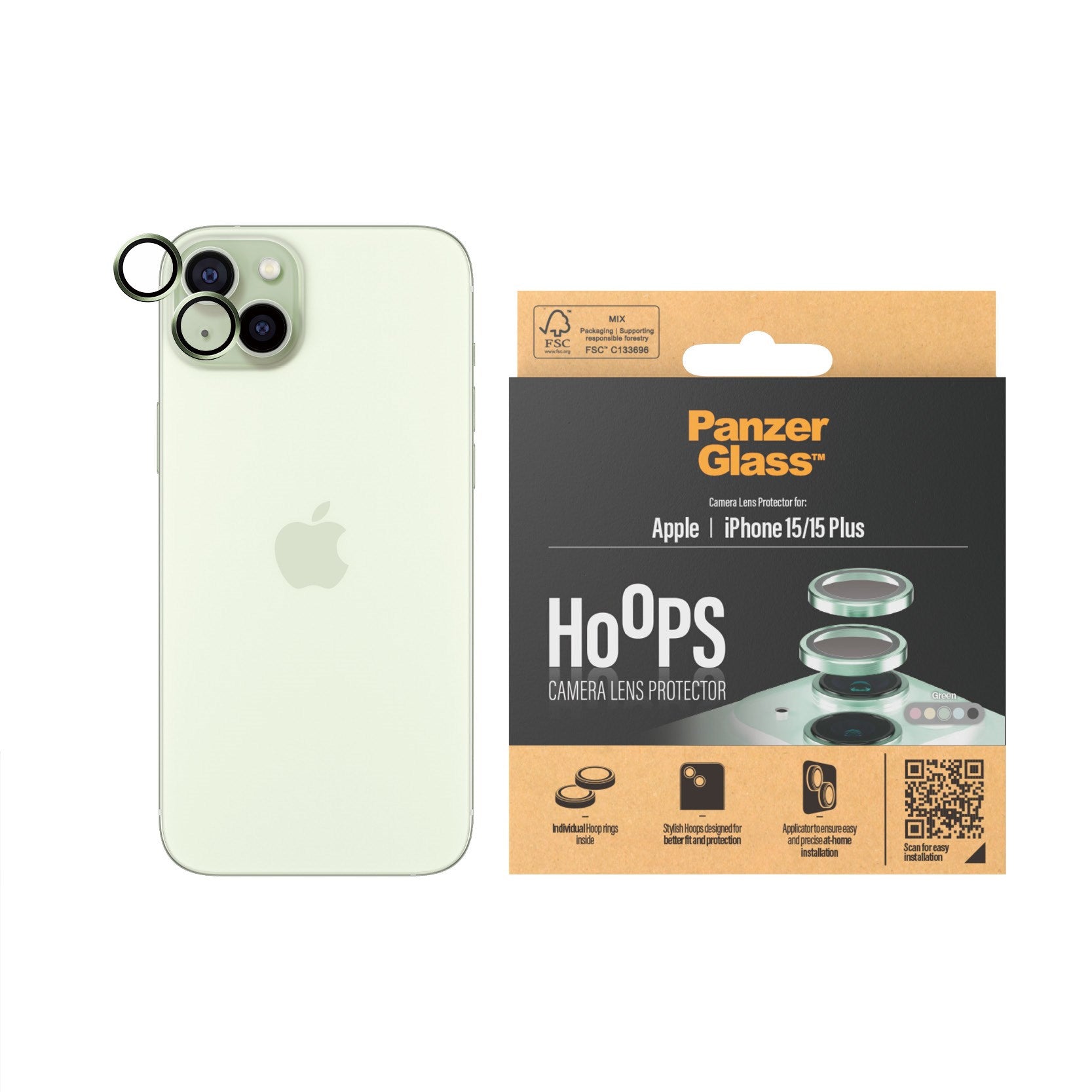 PanzerGlass® Hoops® Grün Kameraschutz iPhone 15 | 15 Plus