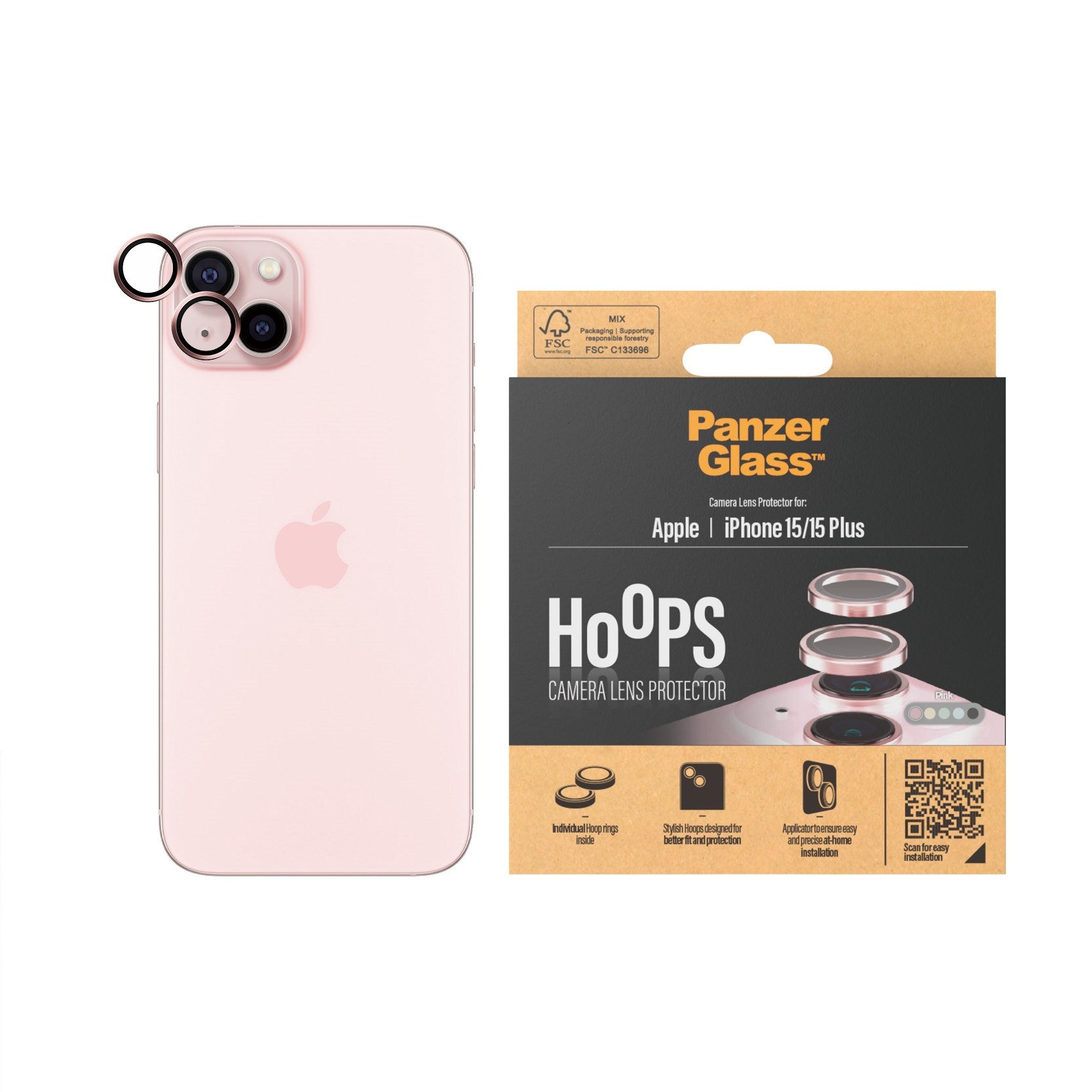 PanzerGlass® Hoops® Rosa Kameraschutz iPhone 15 | 15 Plus