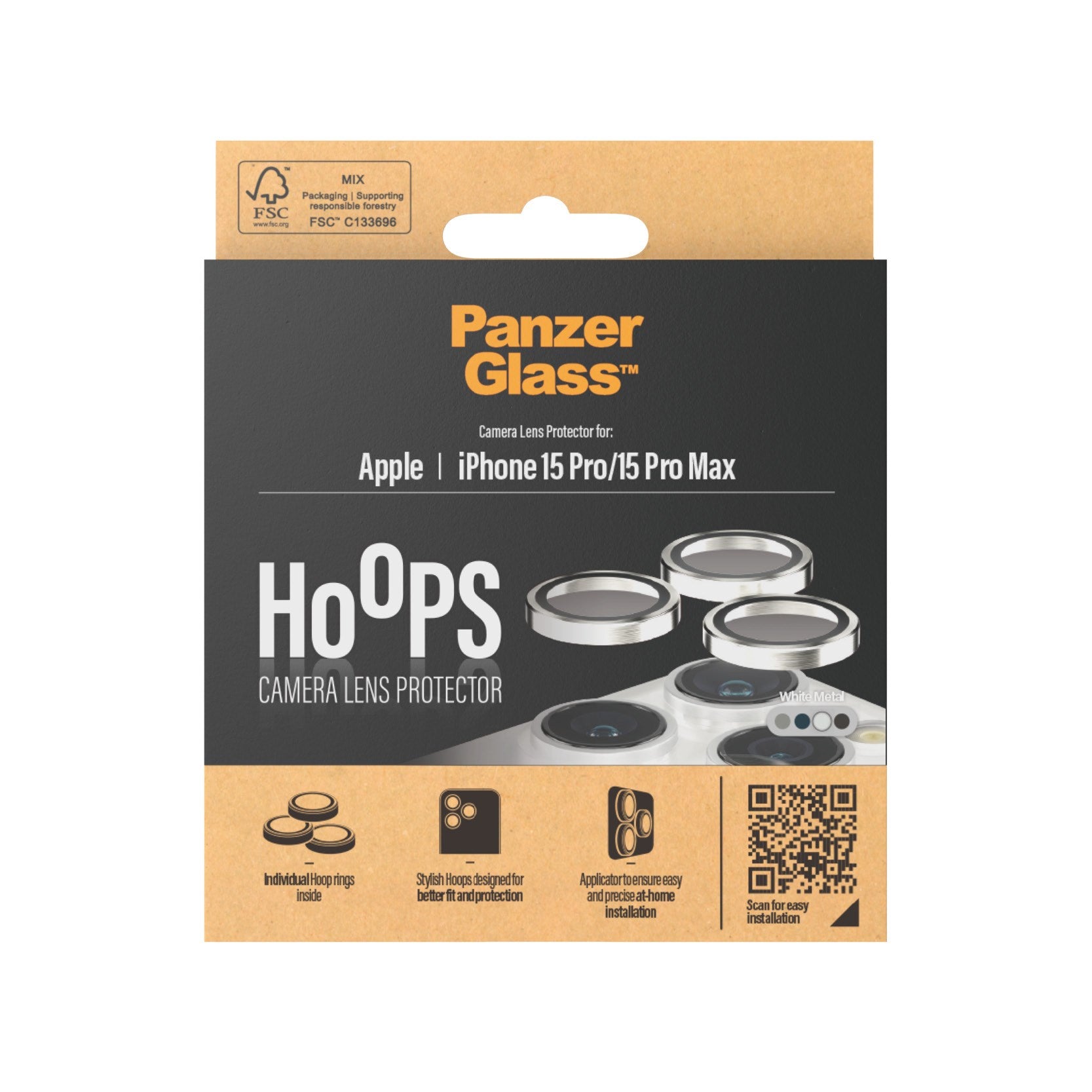 PanzerGlass® Hoops® Weißes Metall Kameraschutz iPhone 15 Pro | 15 Pro Max