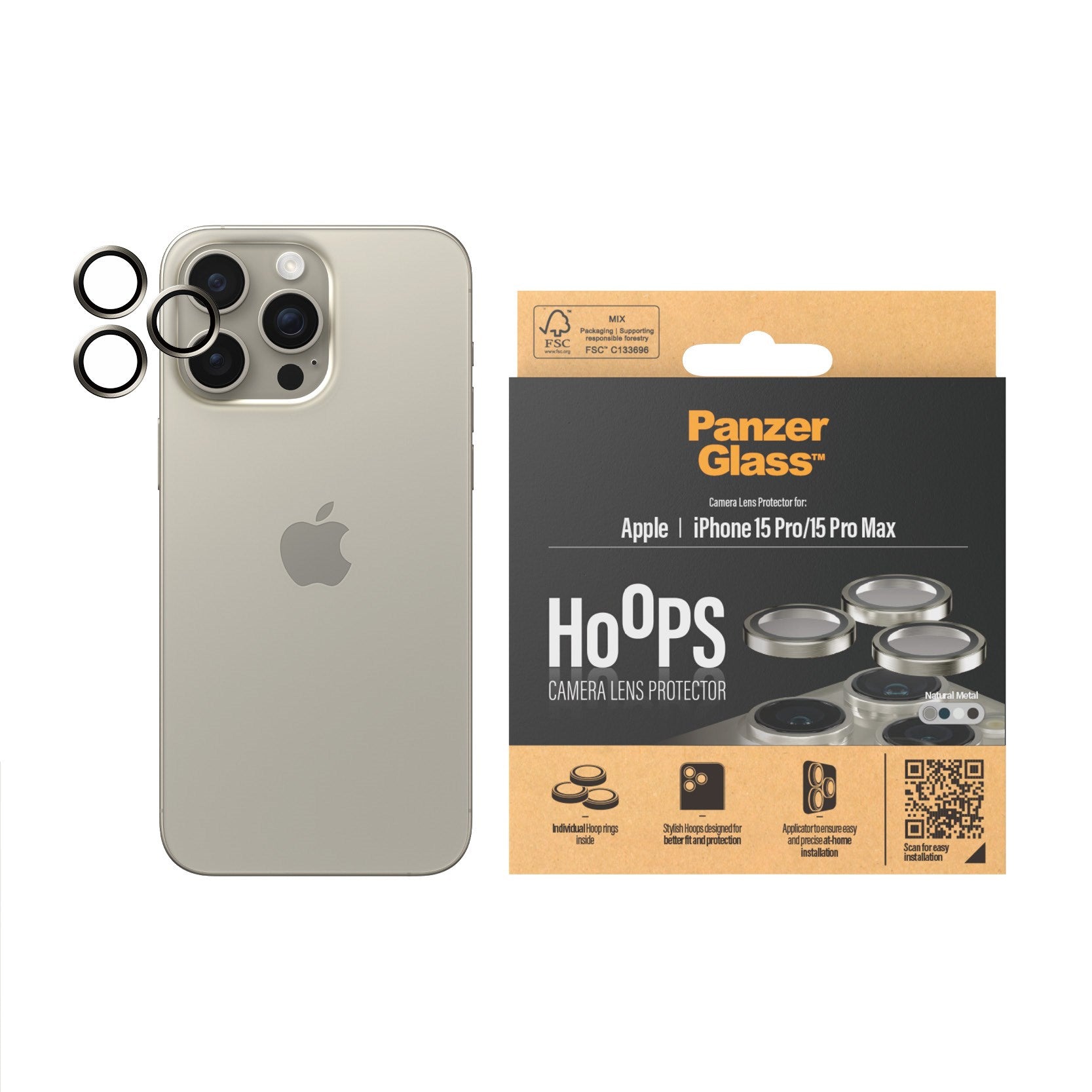PanzerGlass® Hoops® Natürliches Metall Kameraschutz iPhone 15 Pro | 15 Pro Max