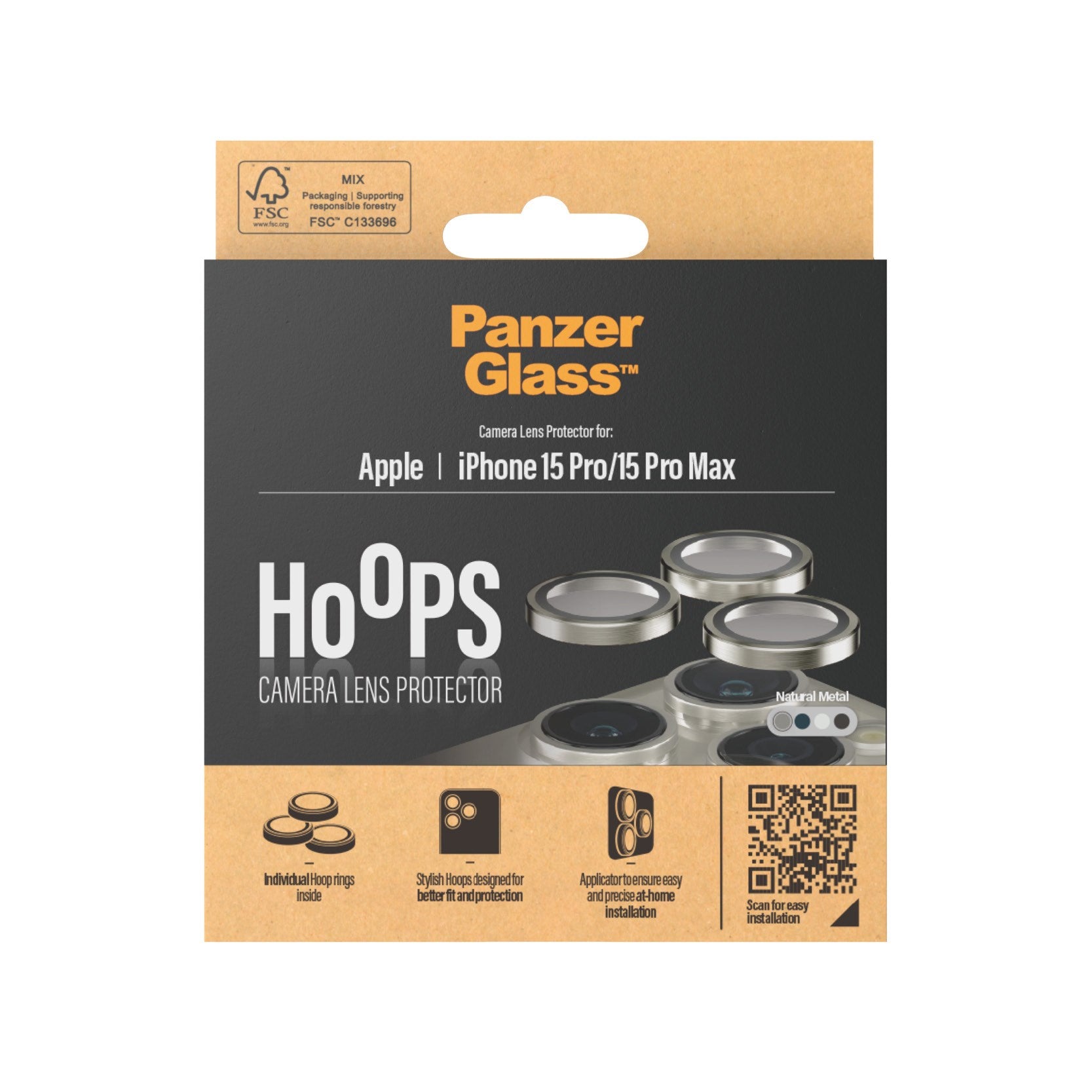 PanzerGlass® Hoops® Natürliches Metall Kameraschutz iPhone 15 Pro | 15 Pro Max