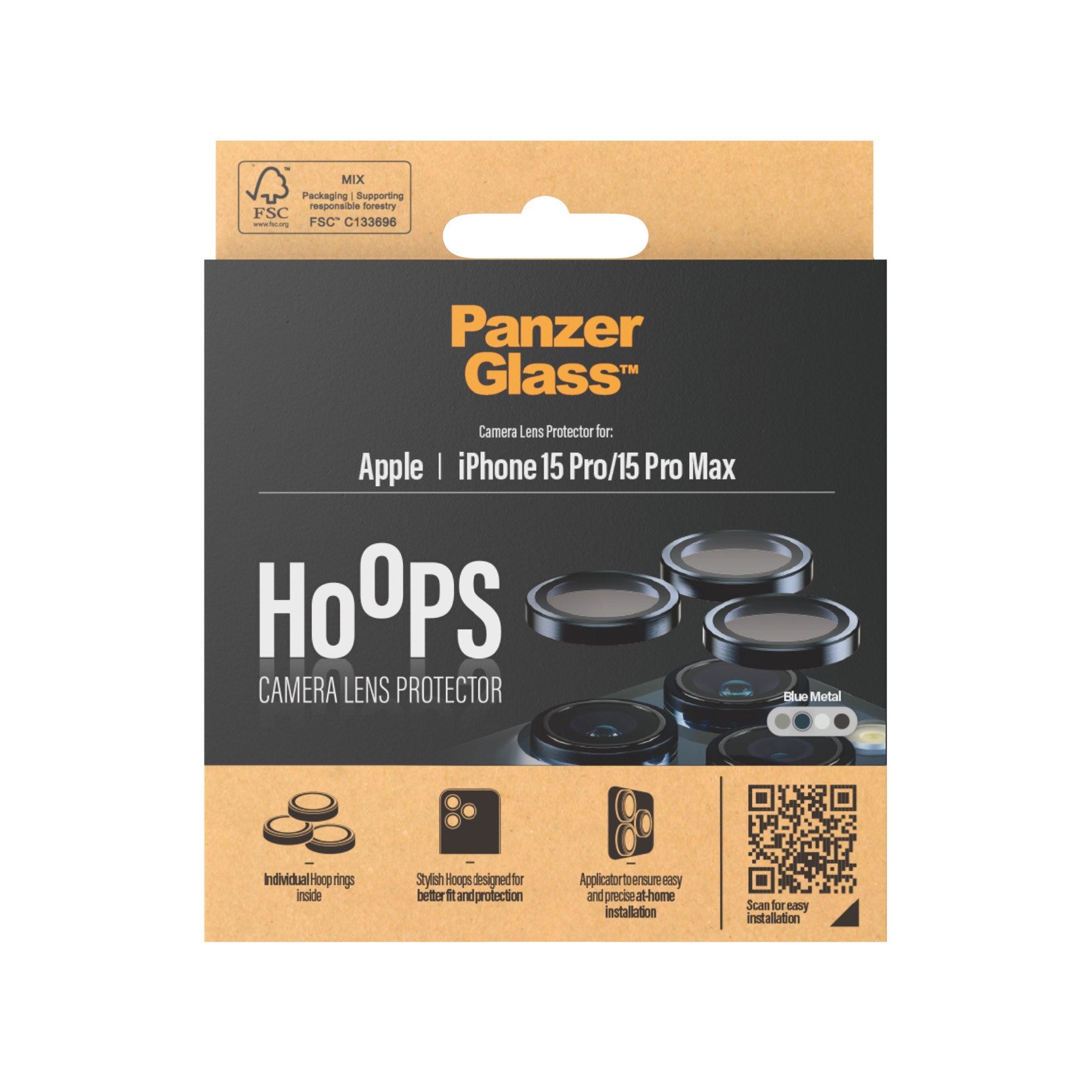 PanzerGlass® Hoops® Blaues Metall Kameraschutz iPhone 15 Pro | 15 Pro Max