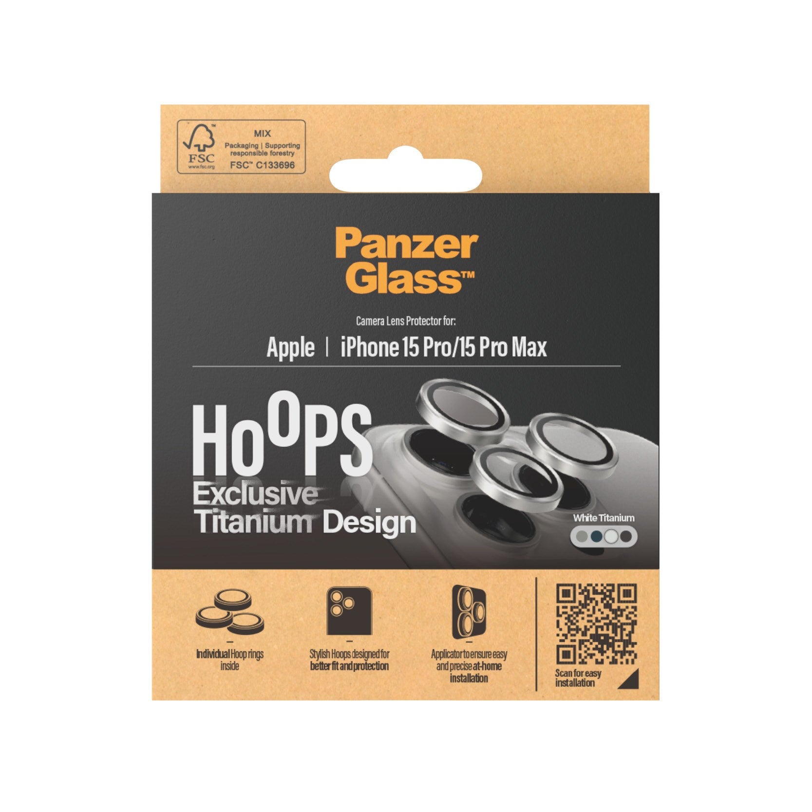 PanzerGlass® Hoops® Weiß Titanium Kameraschutz iPhone 15 Pro | 15 Pro Max