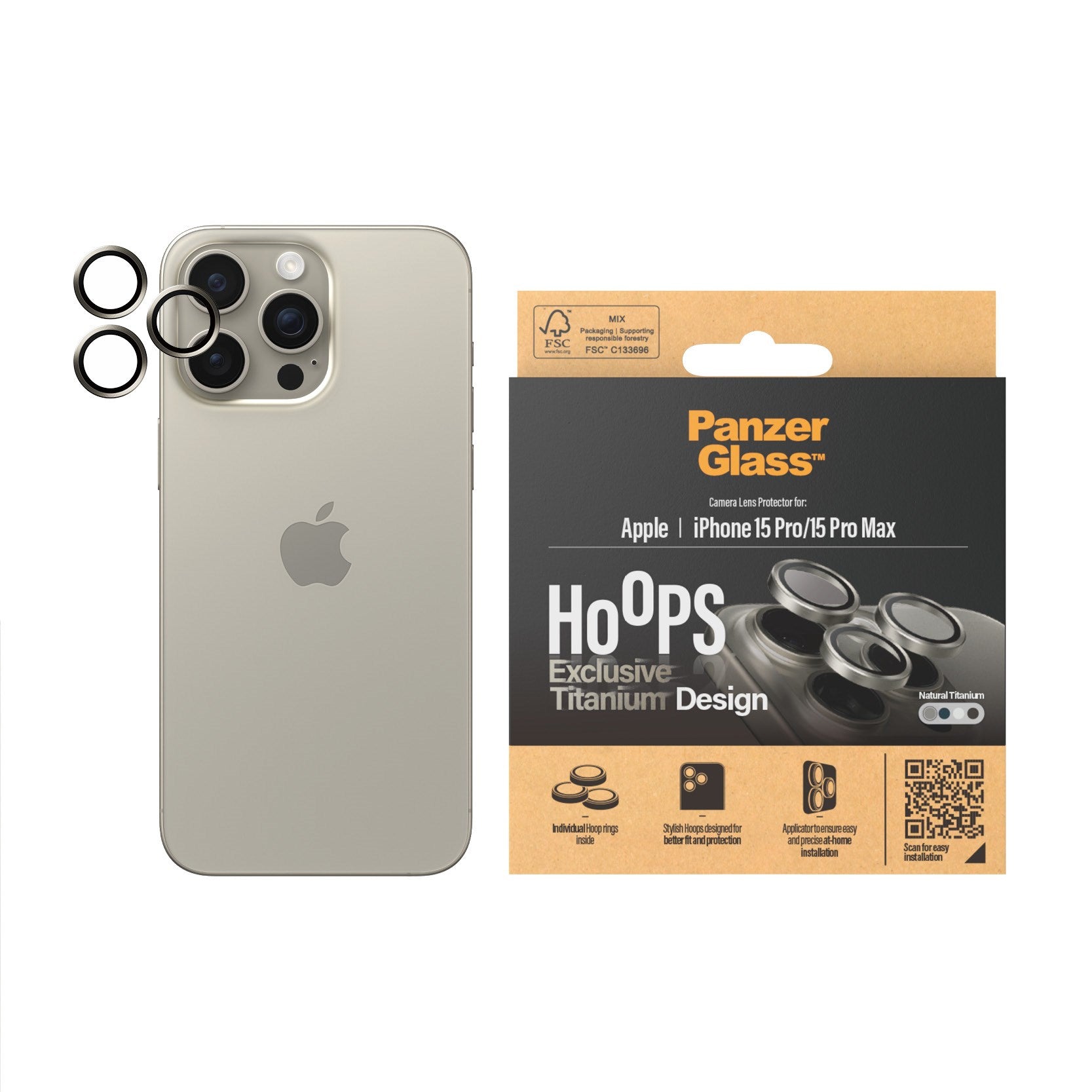 PanzerGlass® Hoops® Natürlich Titanium Kameraschutz iPhone 15 Pro | 15 Pro Max