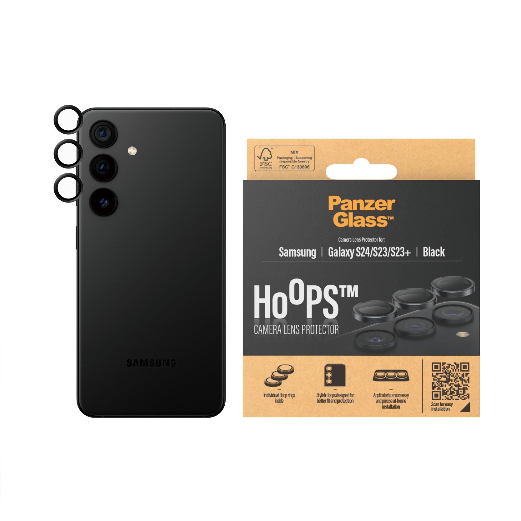 PanzerGlass® Hoops® Schwarz Kameraschutz Samsung Galaxy S24 | S23 | S23+