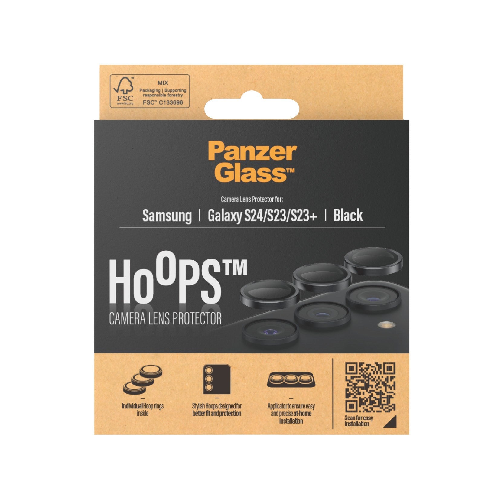 PanzerGlass® Hoops® Schwarz Kameraschutz Samsung Galaxy S24 | S23 | S23+