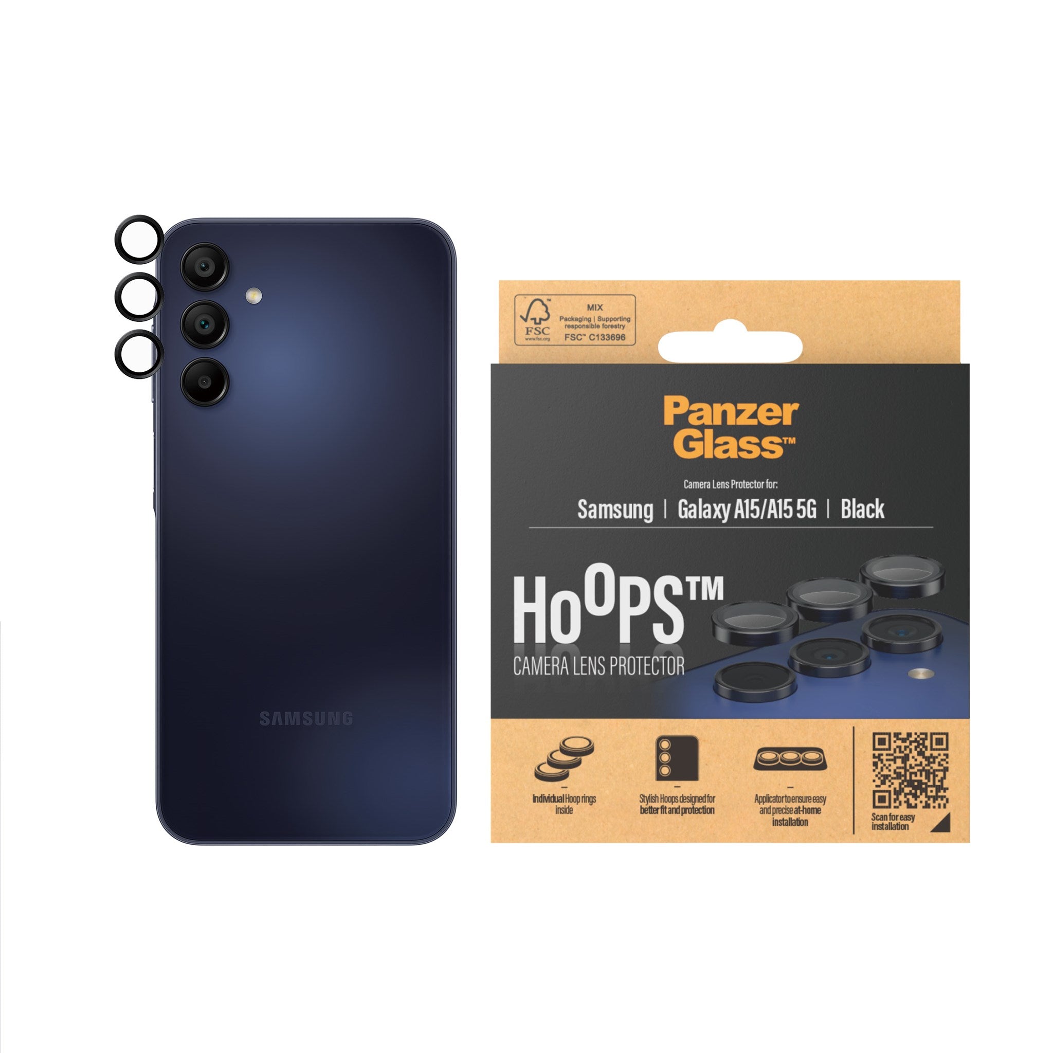 PanzerGlass® Hoops® Schwarz Kameraschutz Samsung Galaxy A15 | A15 5G