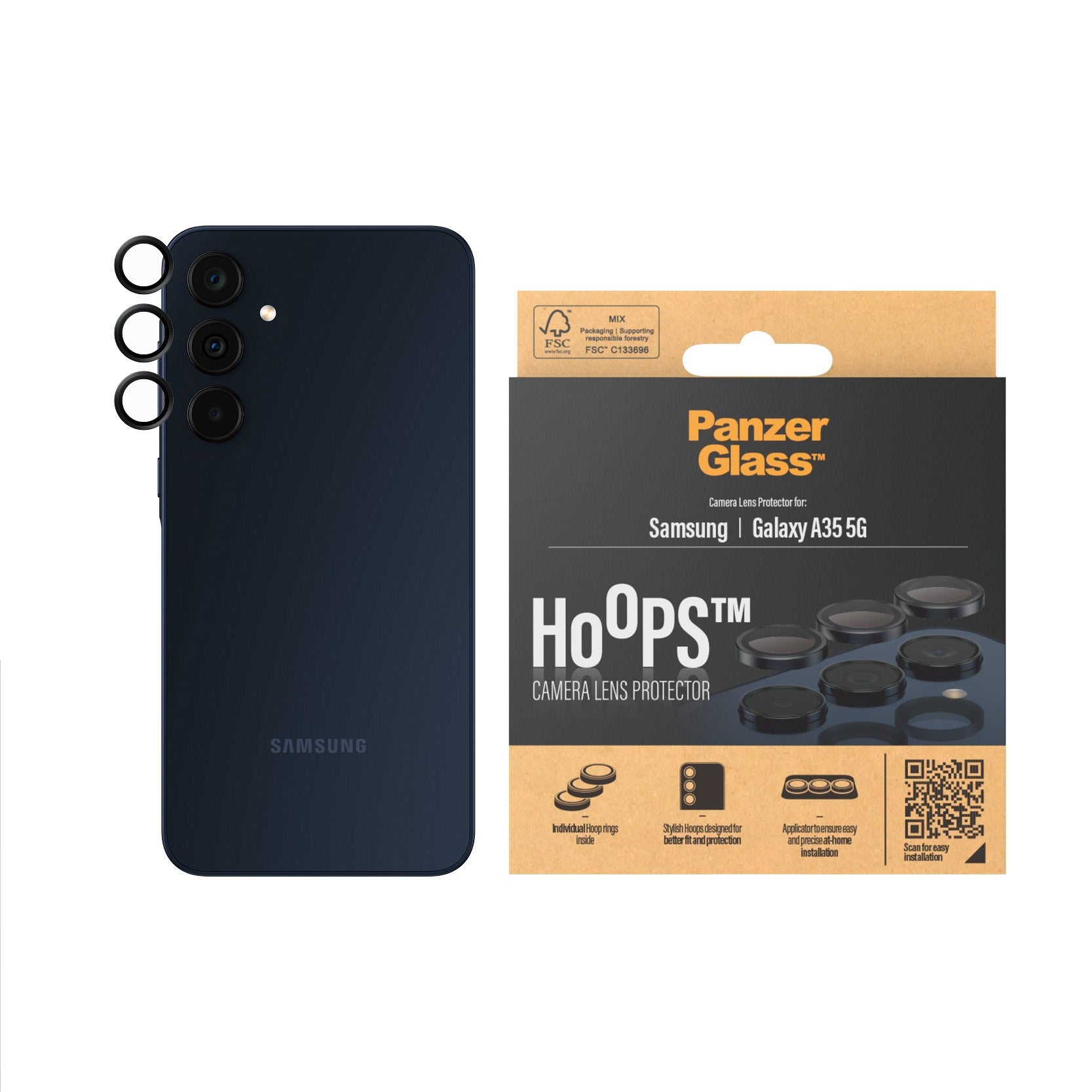 PanzerGlass® Hoops® Schwarz Kameraschutz Samsung Galaxy A35 5G