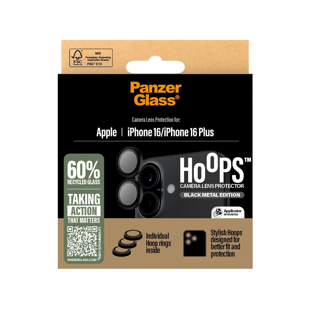 PanzerGlass® Hoops® Schwarz Kameraschutz iPhone 16 | 16 Plus