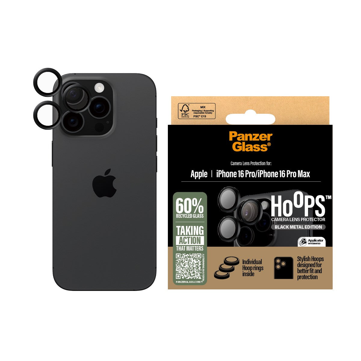 PanzerGlass® Hoops® Schwarz Kameraschutz iPhone 16 Pro | 16 Pro Max