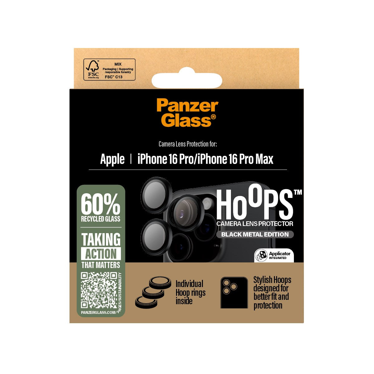 PanzerGlass® Hoops® Schwarz Kameraschutz iPhone 16 Pro | 16 Pro Max