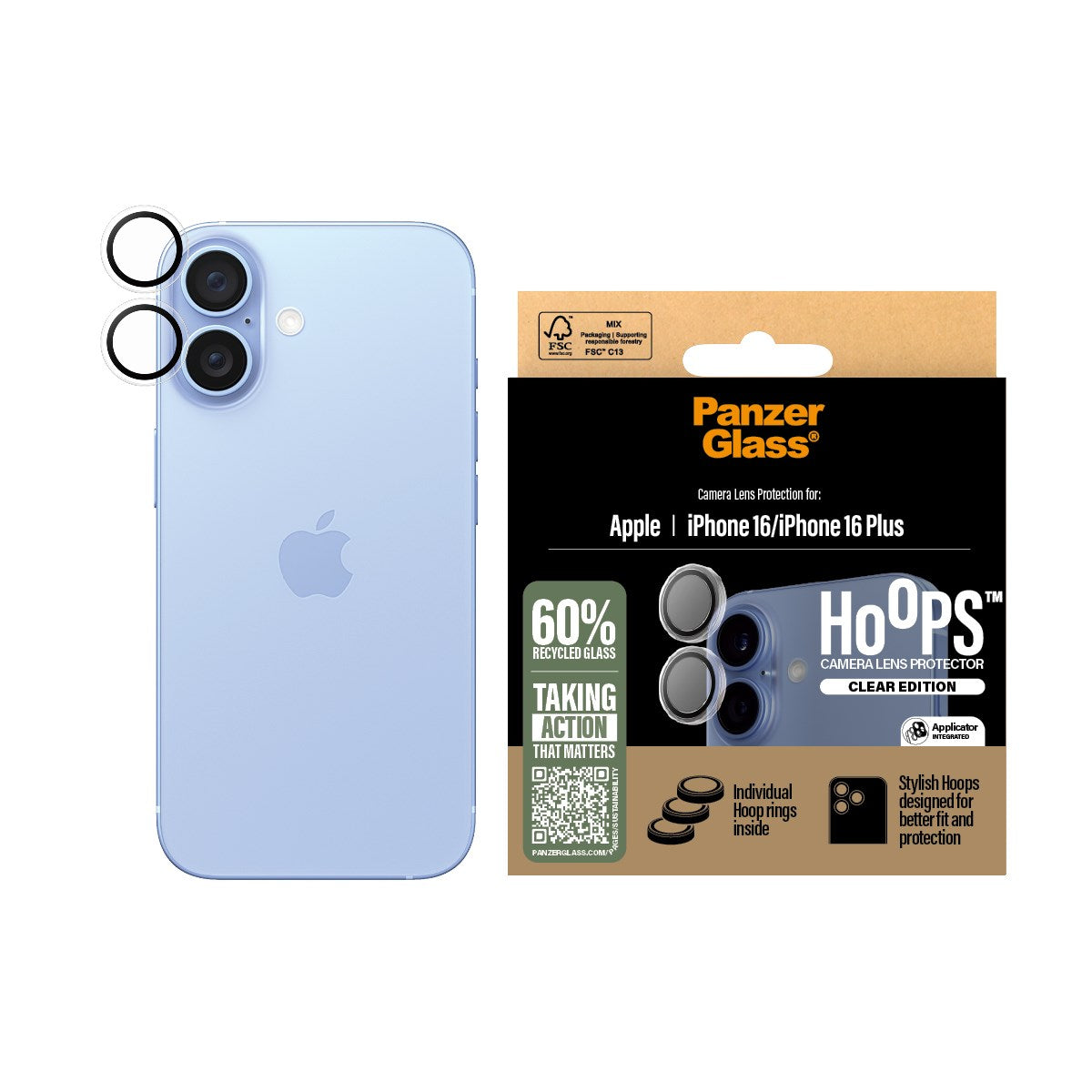 PanzerGlass® Hoops® Transparent Kameraschutz iPhone 16 | 16 Plus