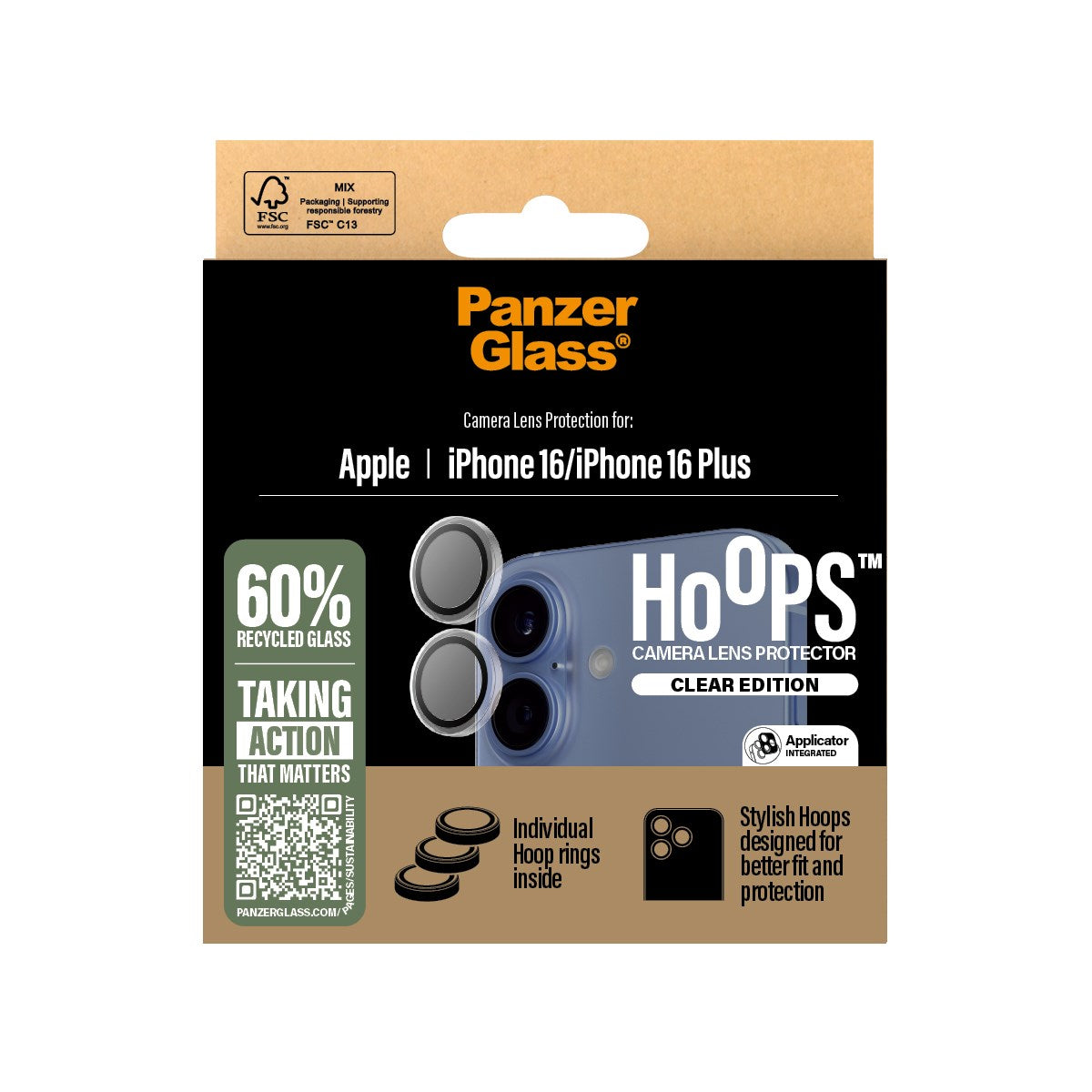 PanzerGlass® Hoops® Transparent Kameraschutz iPhone 16 | 16 Plus